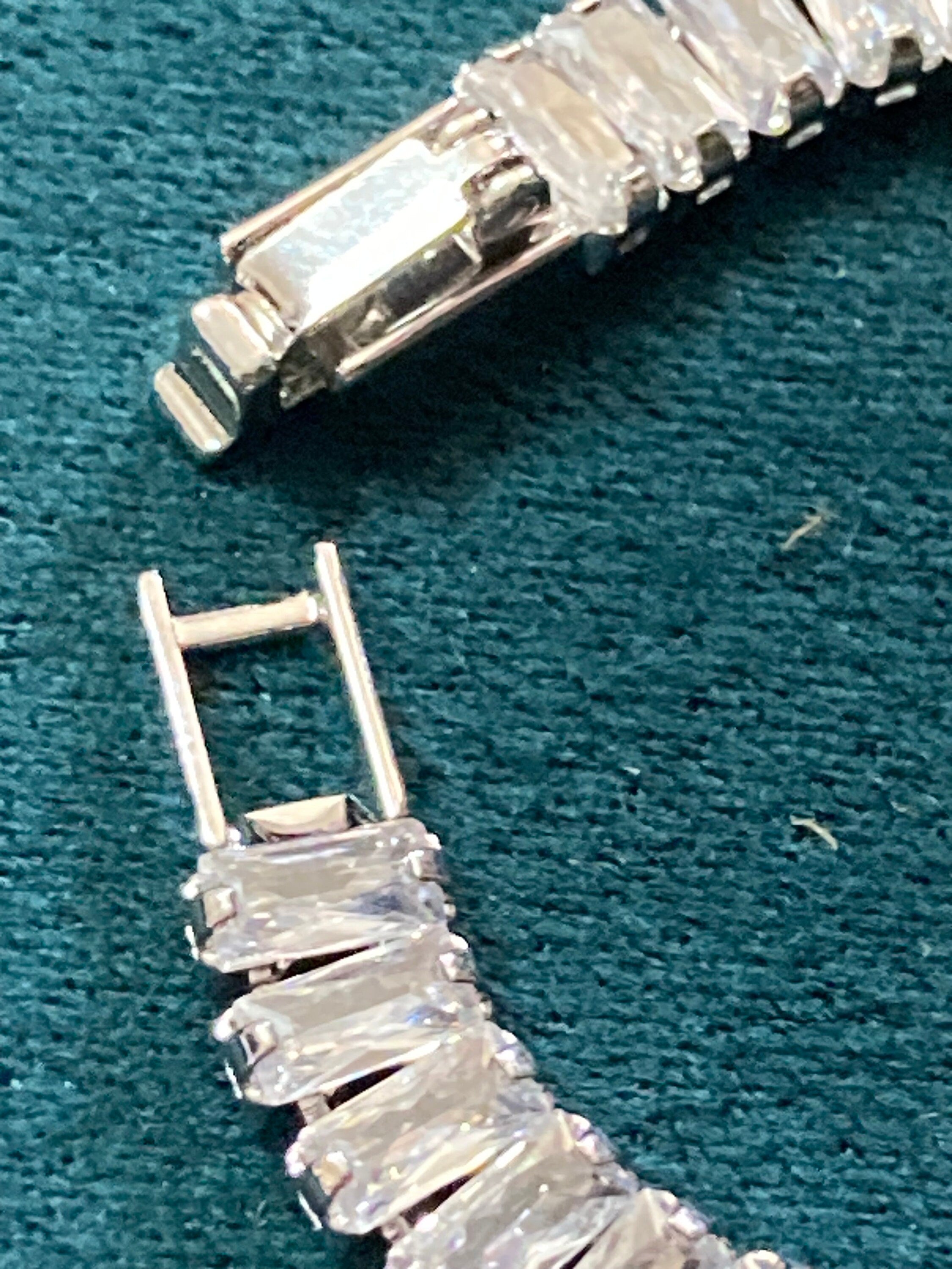 retro clear baguette diamanté Crystal bezel set silver plated tennis bracelet