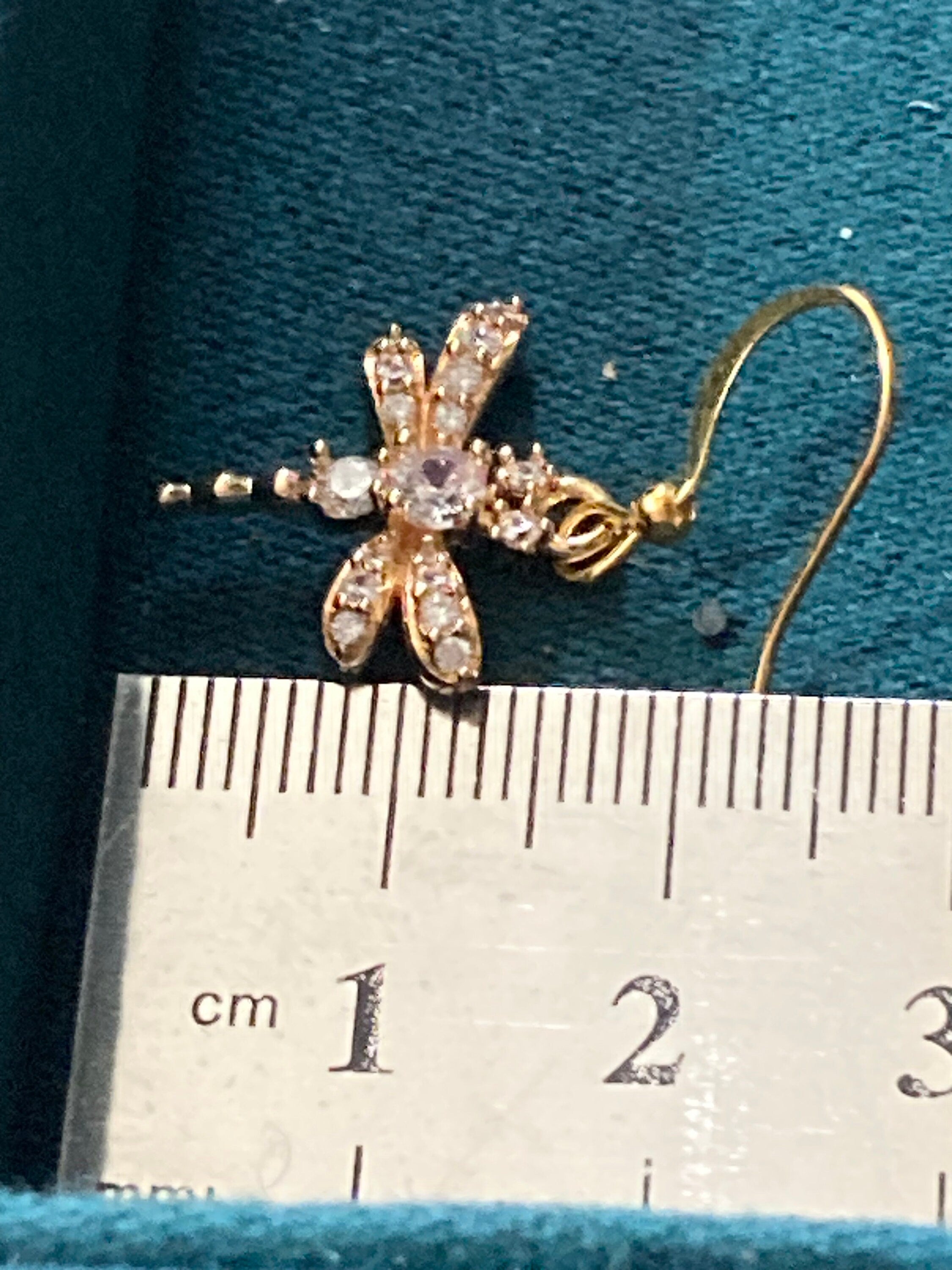 Clear Crystal diamanté insect dragonfly earrings gold tone