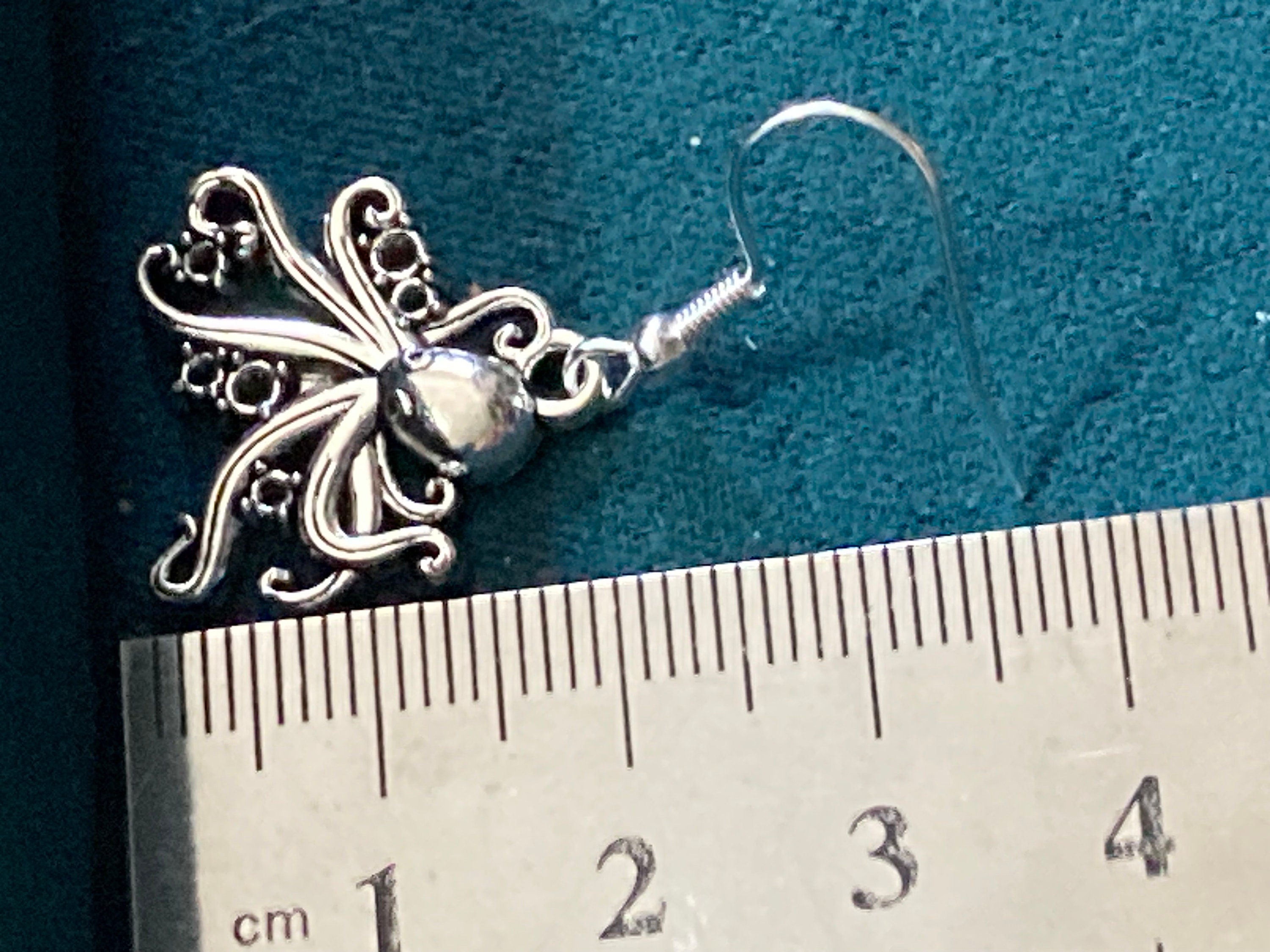 Nautical marine octopus silver tone drop earrings
