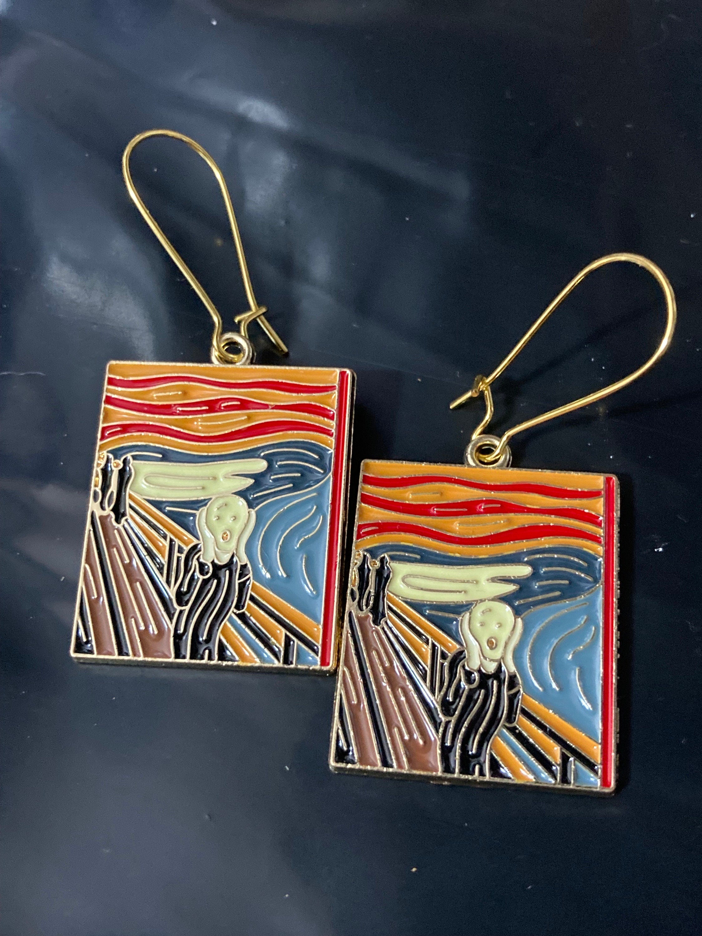 Edvard Munch the scream enamel drop earrings gift for artist painting fine art