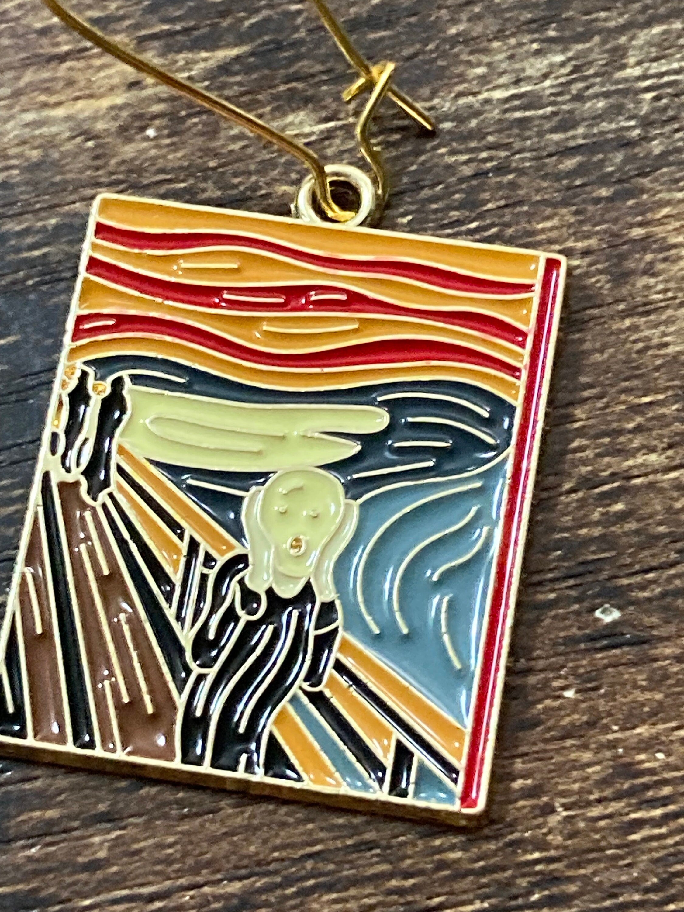 Edvard Munch the scream enamel drop earrings gift for artist painting fine art