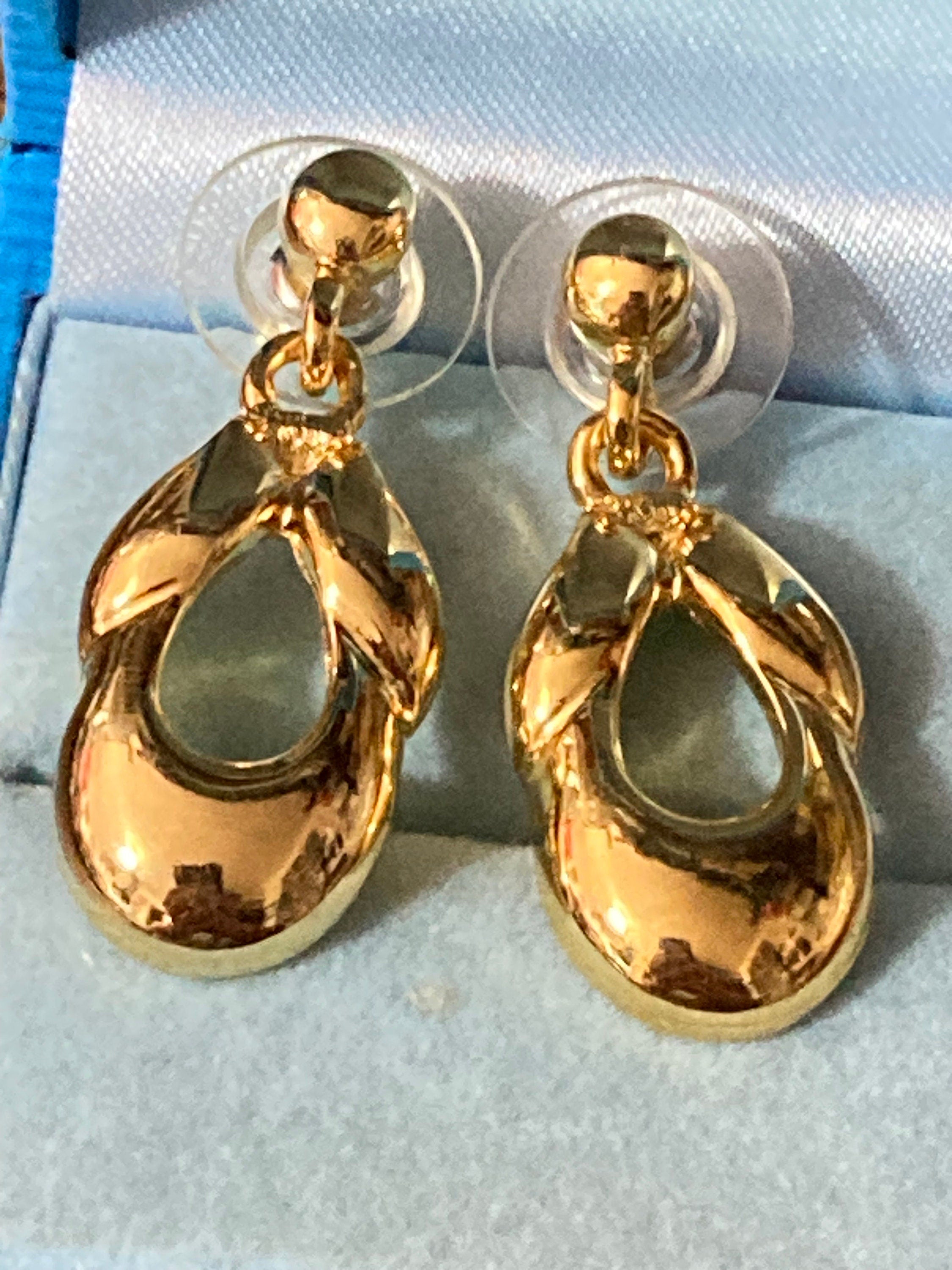 Retro 1980s Gold plated dangly drop earrings new old shop stock
