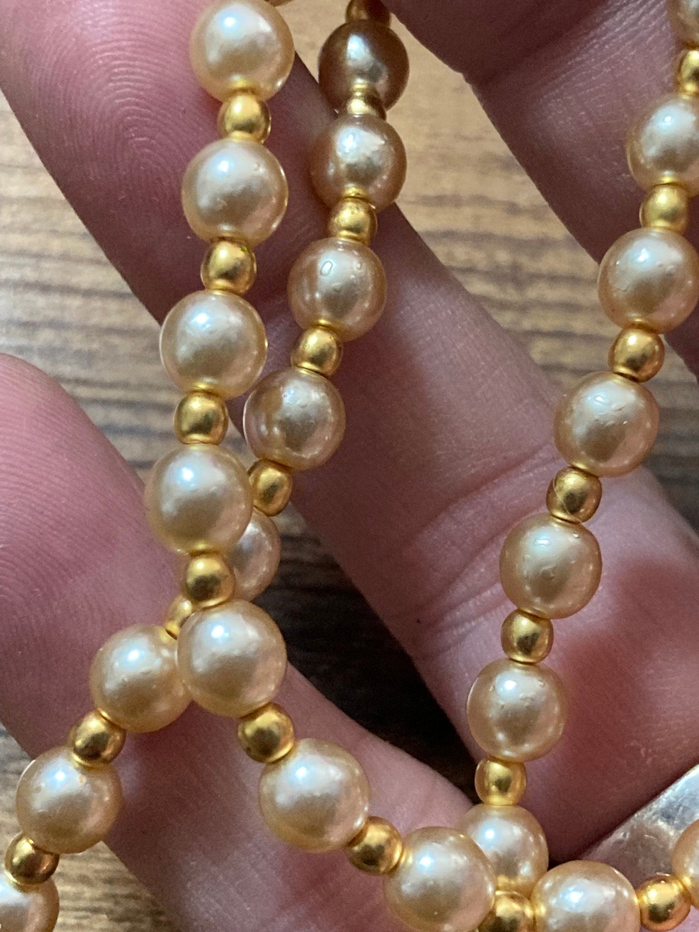 Retro 1980s faux glass cream pearl beaded necklace and matching bracelet jewellery set new old shop stock