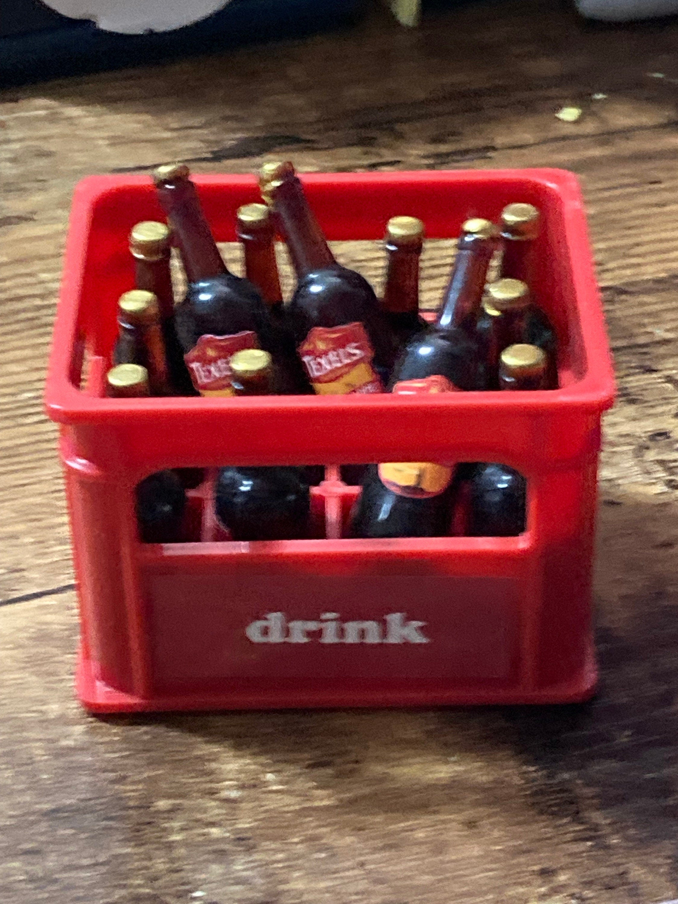 Miniature men’s beer crate and 12 ale bottles micro scenery cake topper dollhouses naughty elf prop