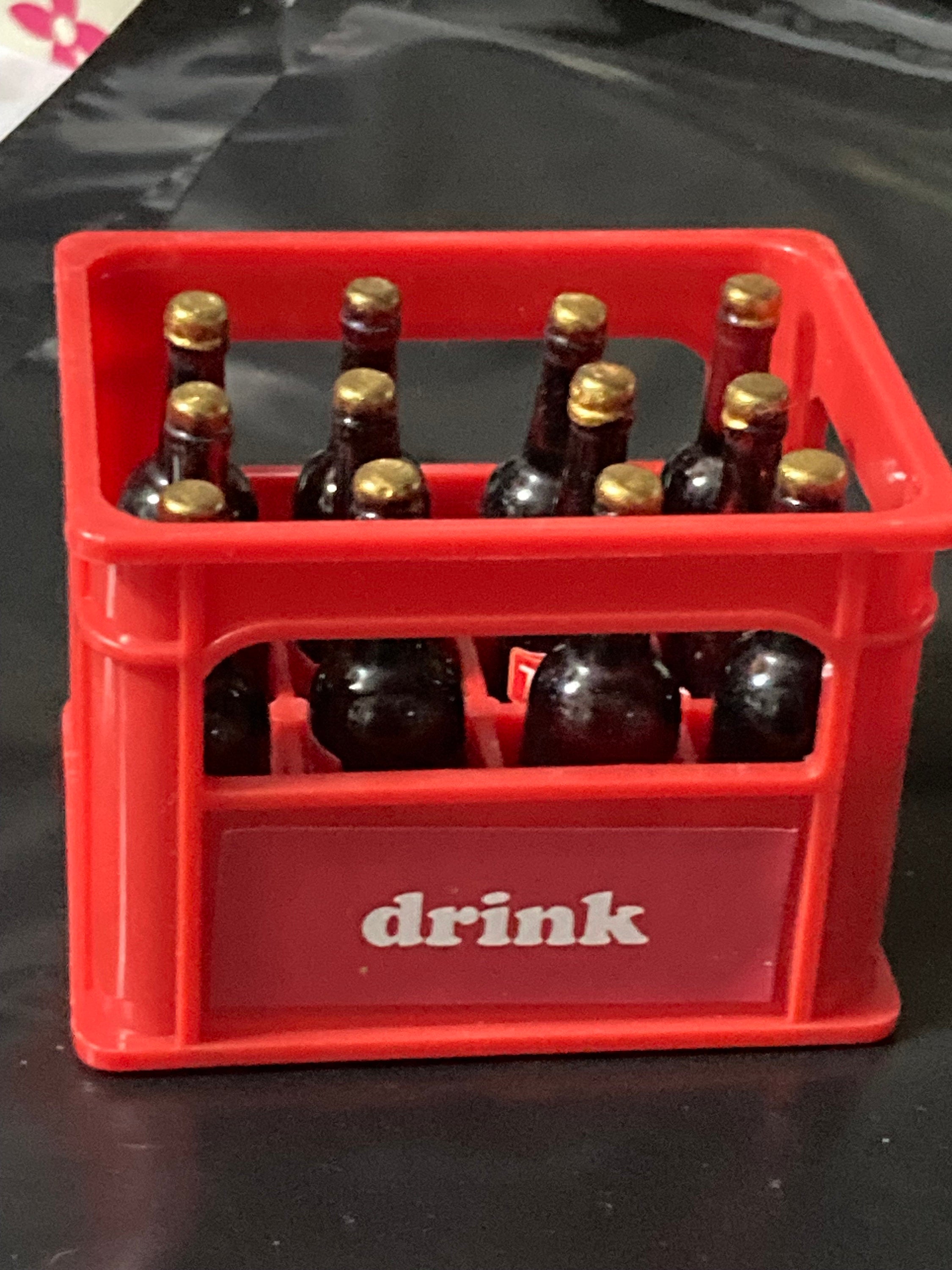 Miniature men’s beer crate and 12 ale bottles micro scenery cake topper dollhouses naughty elf prop