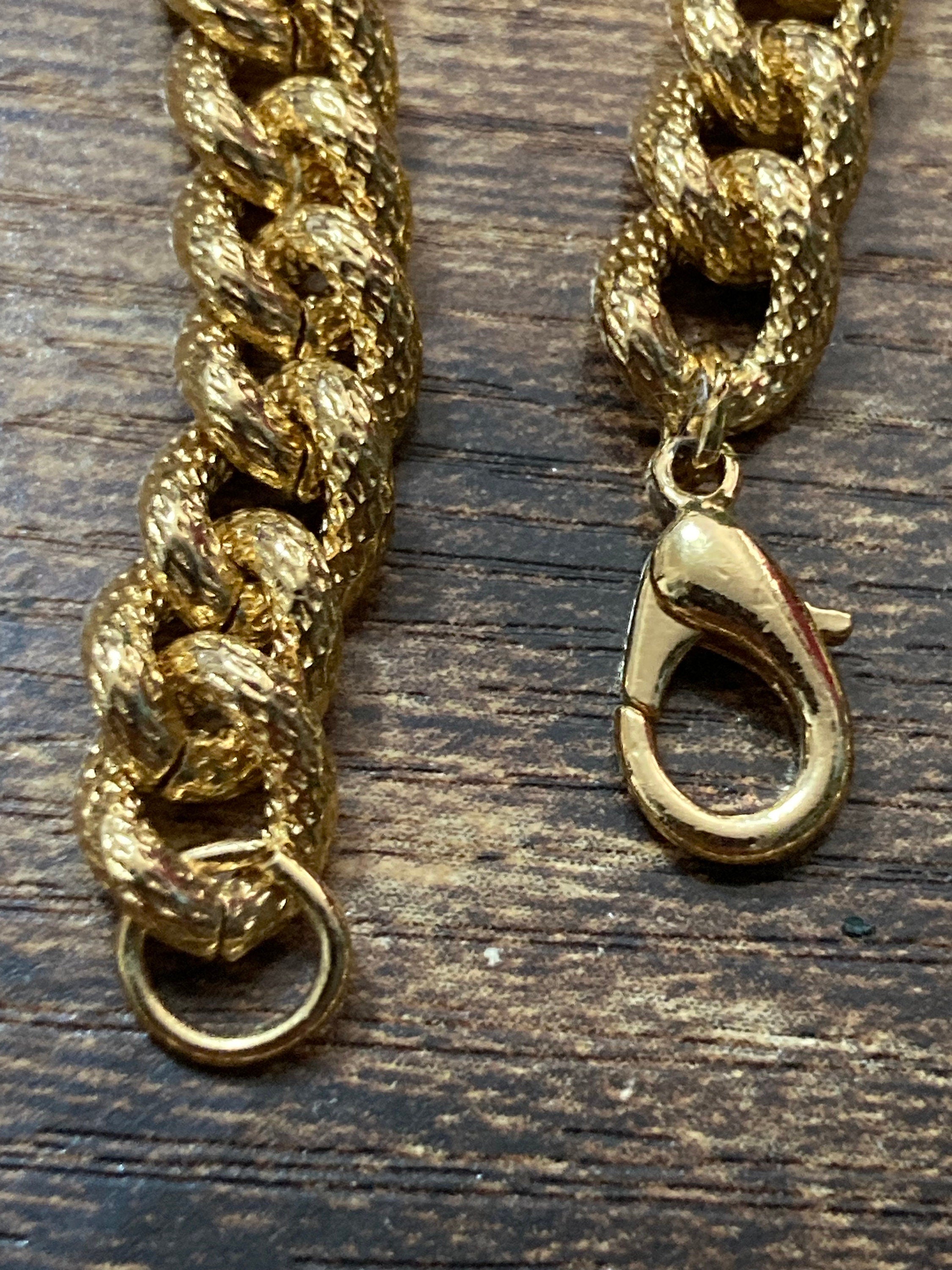 fancy link flat woven ornate etched chunky gold curb chain necklace wide 7mm thick 44cm high end