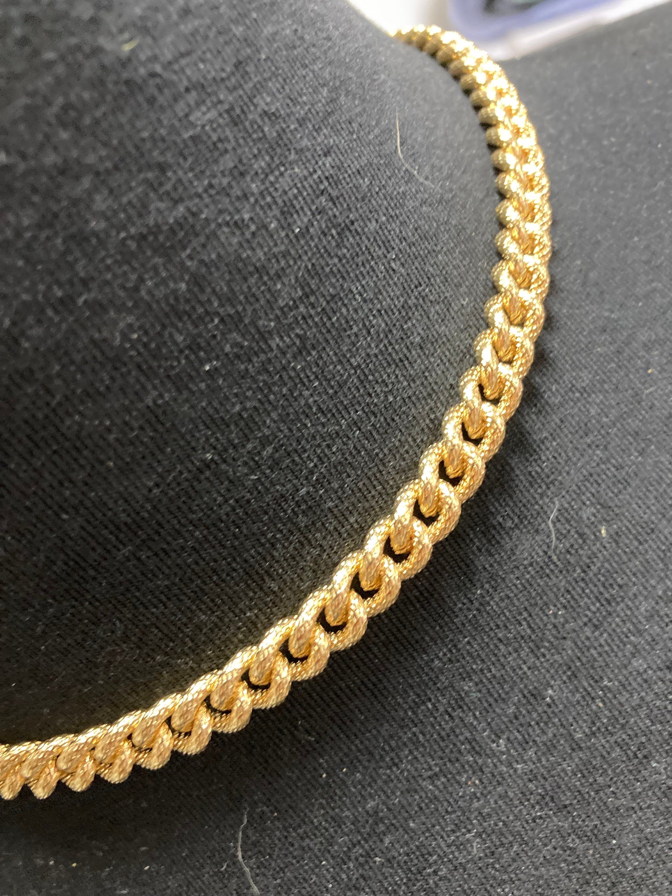 fancy link flat woven ornate etched chunky gold curb chain necklace wide 7mm thick 44cm high end