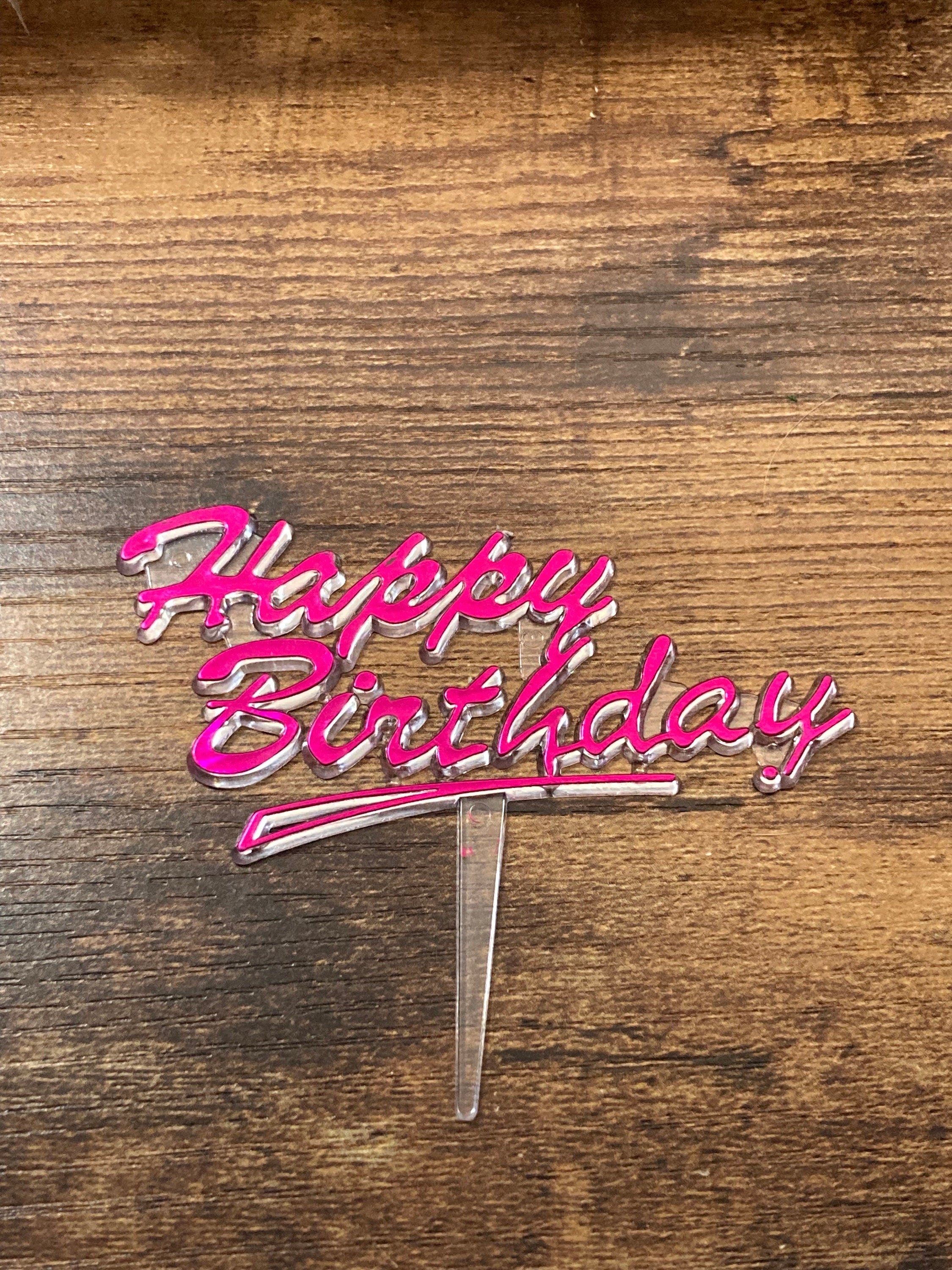 bright pink Happy Birthday Cake Topper plastic Cake Decoration barbie party