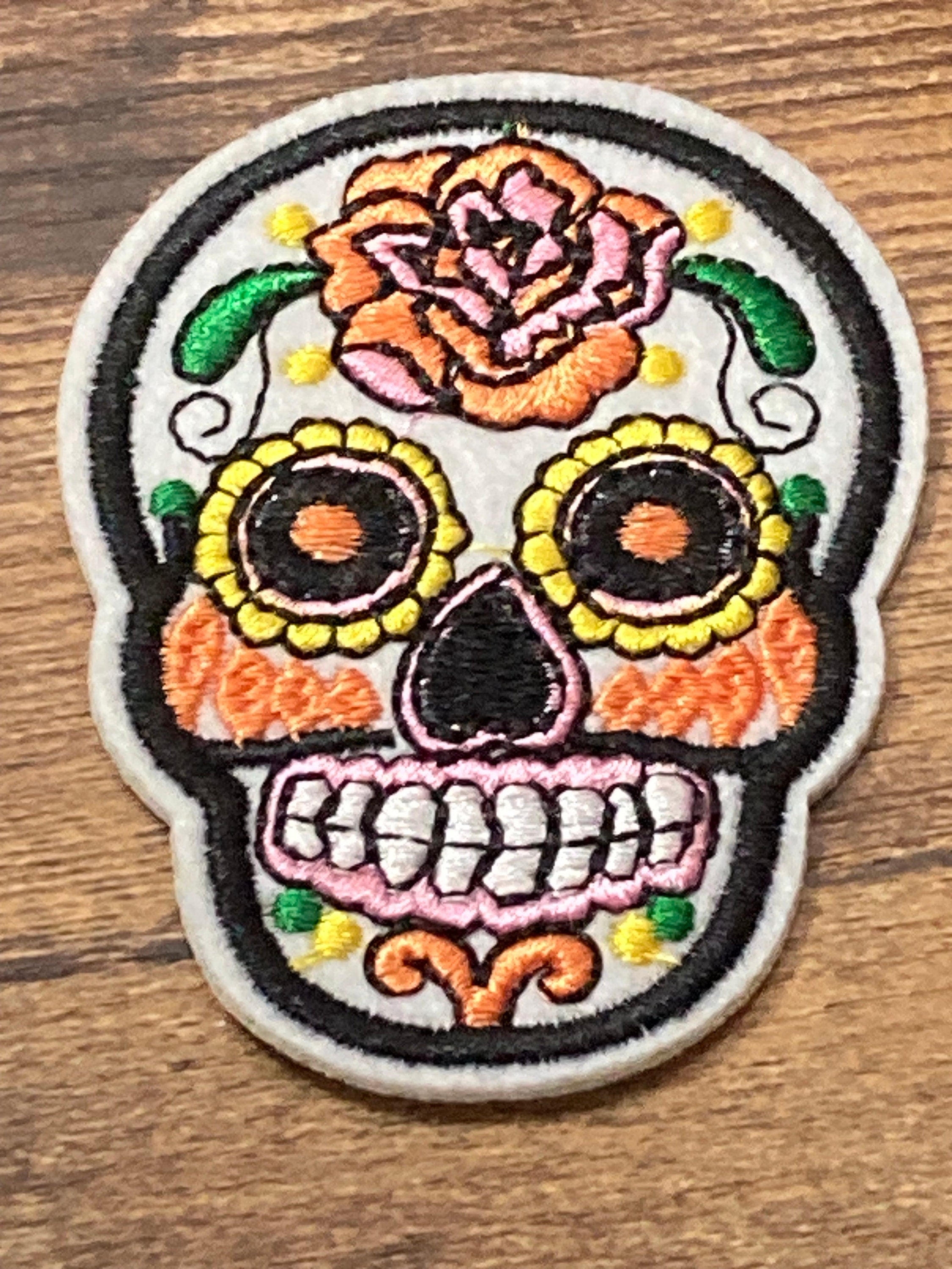 skull iron on patch appliqué,  white black embroidery floral steampunk