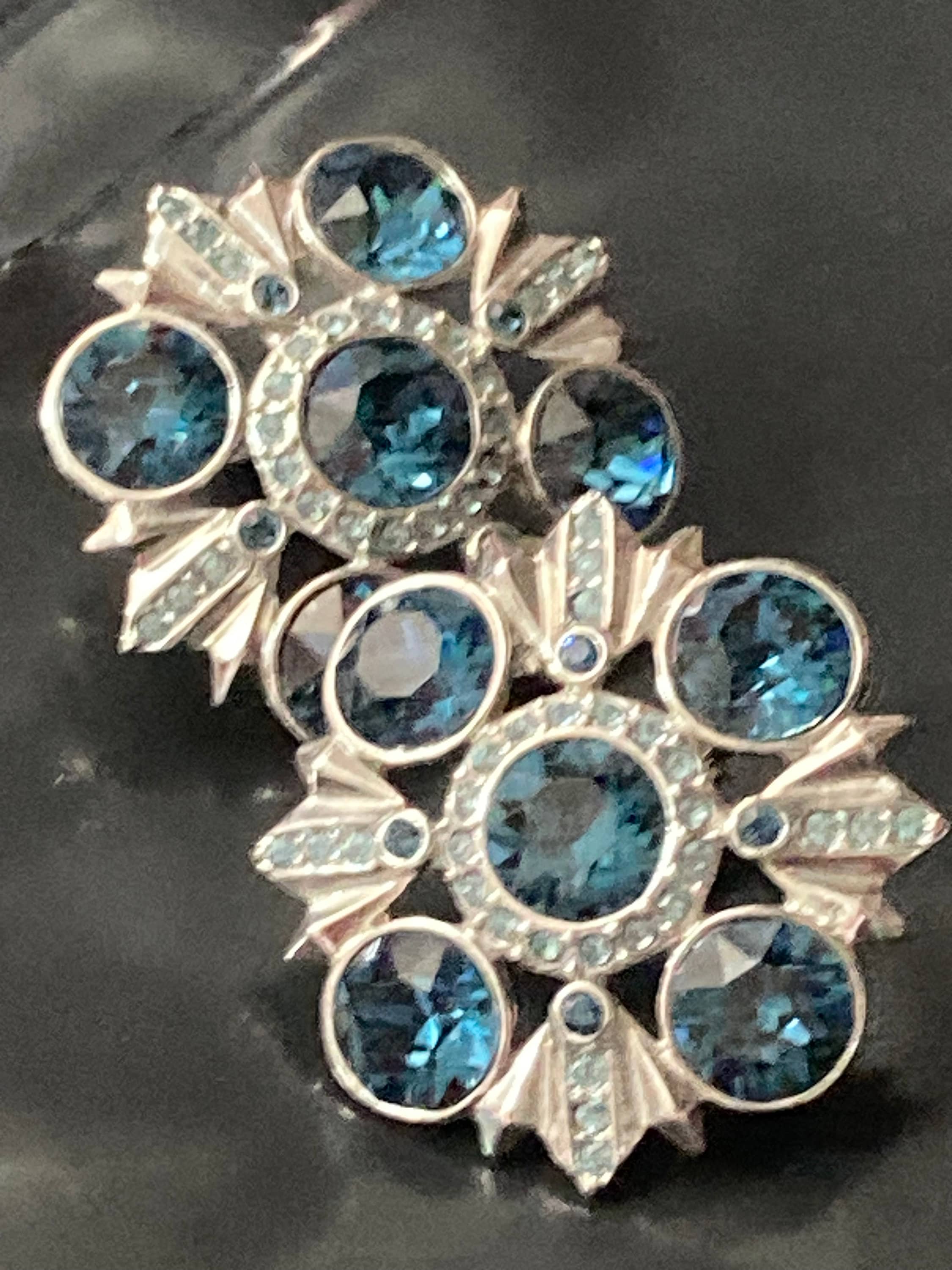 Signed vintage Givenchy clip on earrings silver tone with sapphire blue diamanté