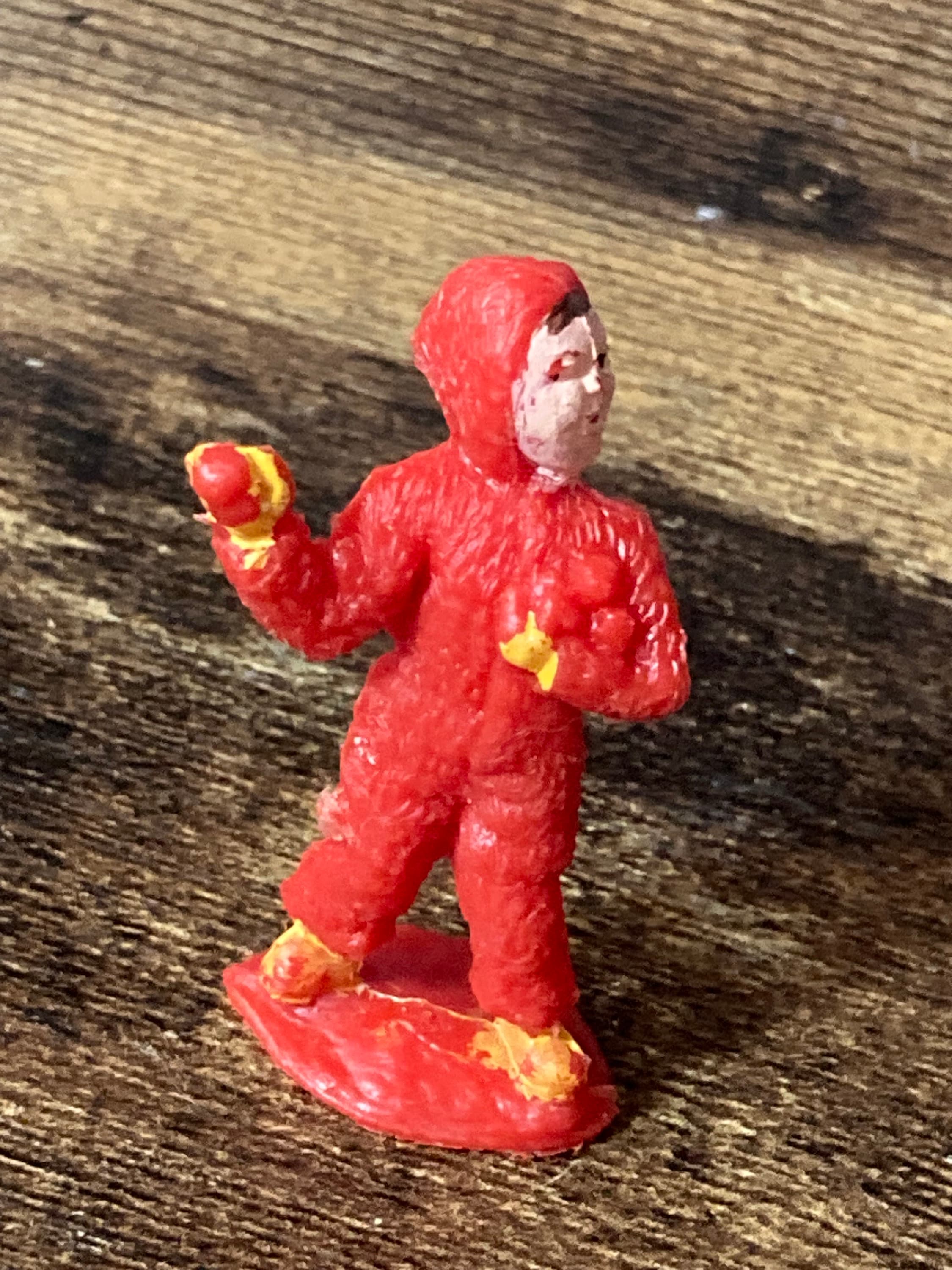Vintage skiing 1 x red Winter Boy figure with snowball plastic Christmas Xmas birthday Cake topper decoration