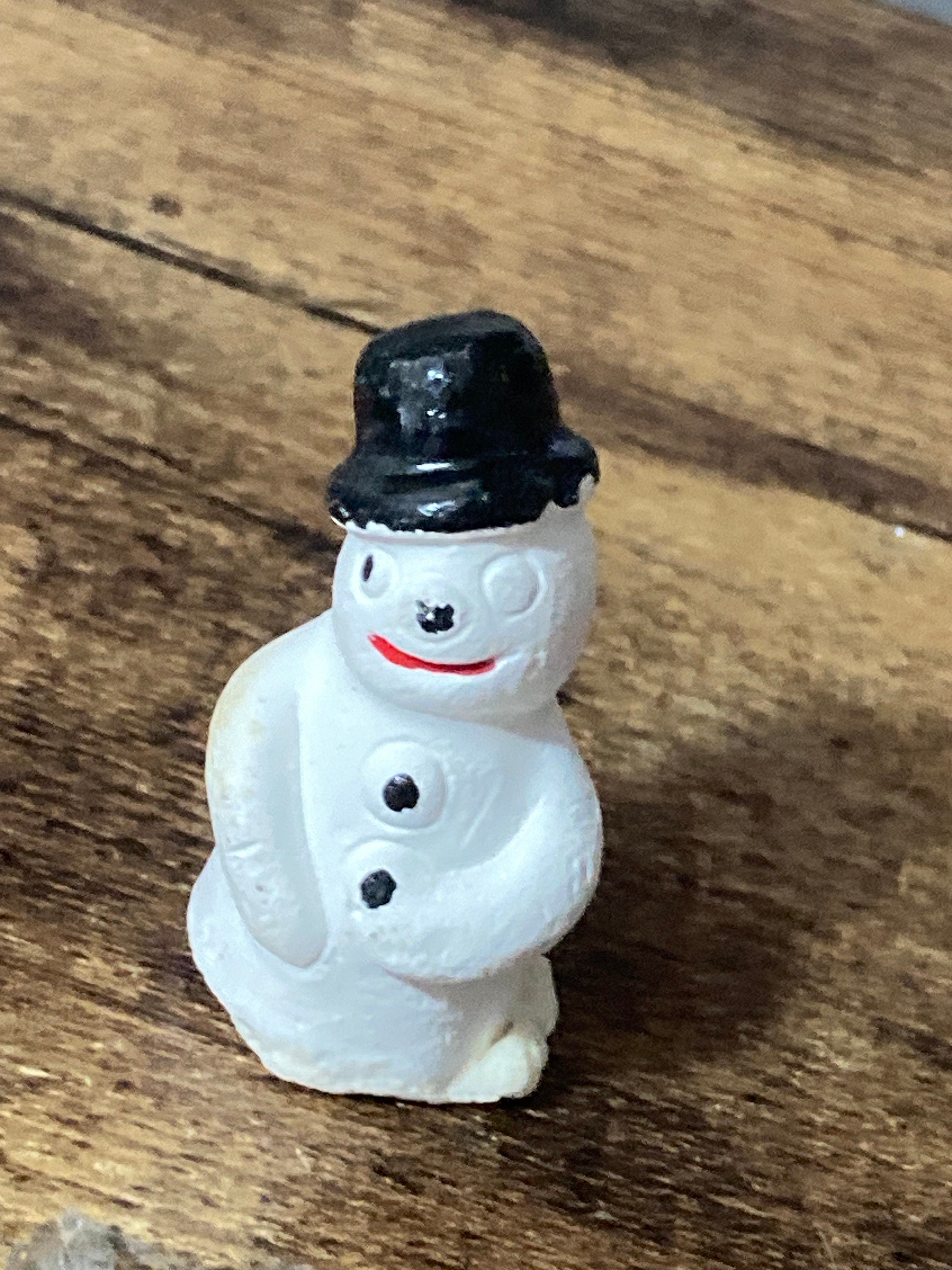 Antique Vintage PLASTER or bisque SNOWMAN Christmas Xmas Cake topper decoration festive baking