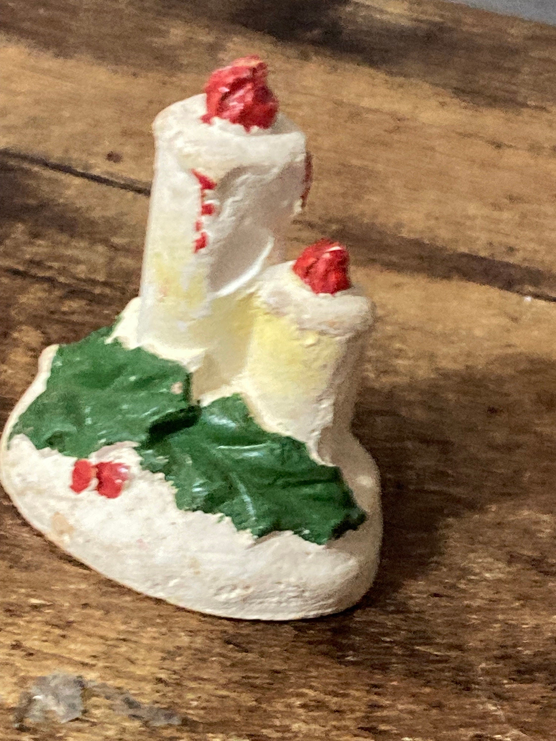 Antique large PLASTER bisque  white festive candles Christmas Xmas Cake topper decoration baking