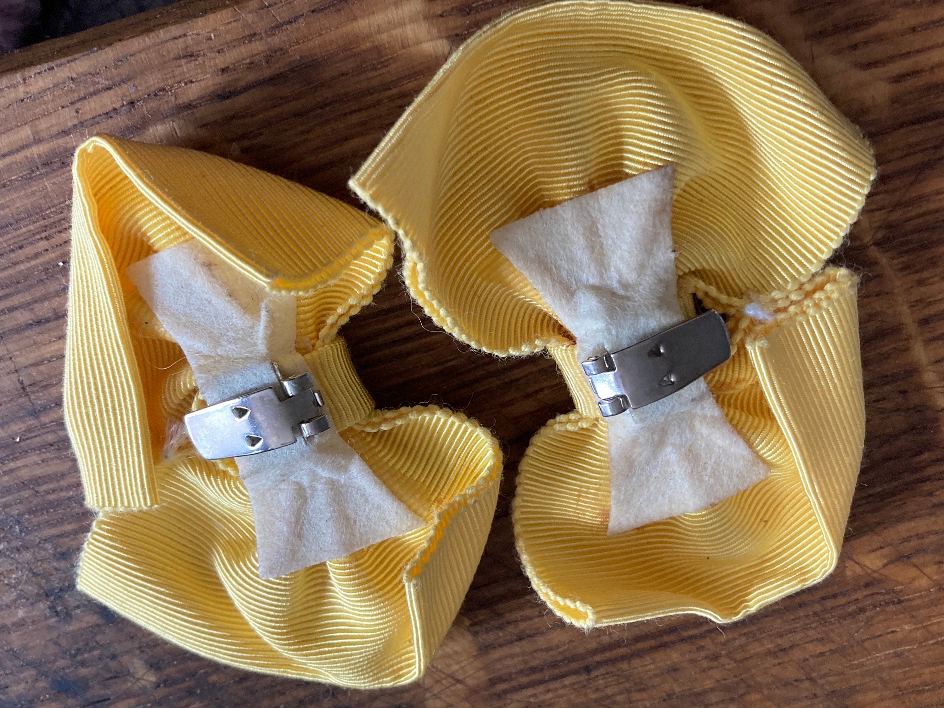 Vintage pair of primrose yellow GROSGRAIN ribbon BOW shoe clips