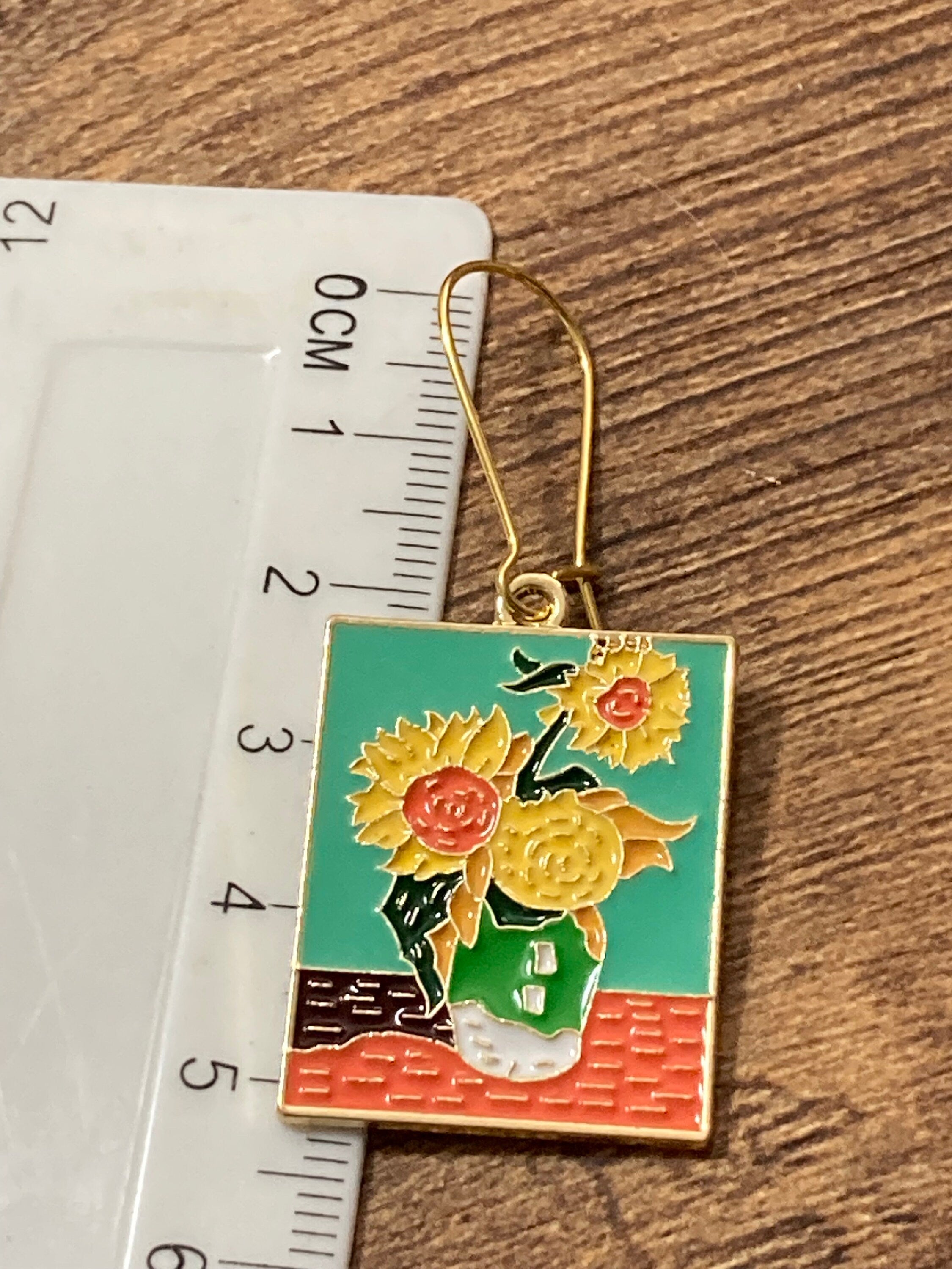 Van Gogh yellow sunflowers artists painting earrings fine art