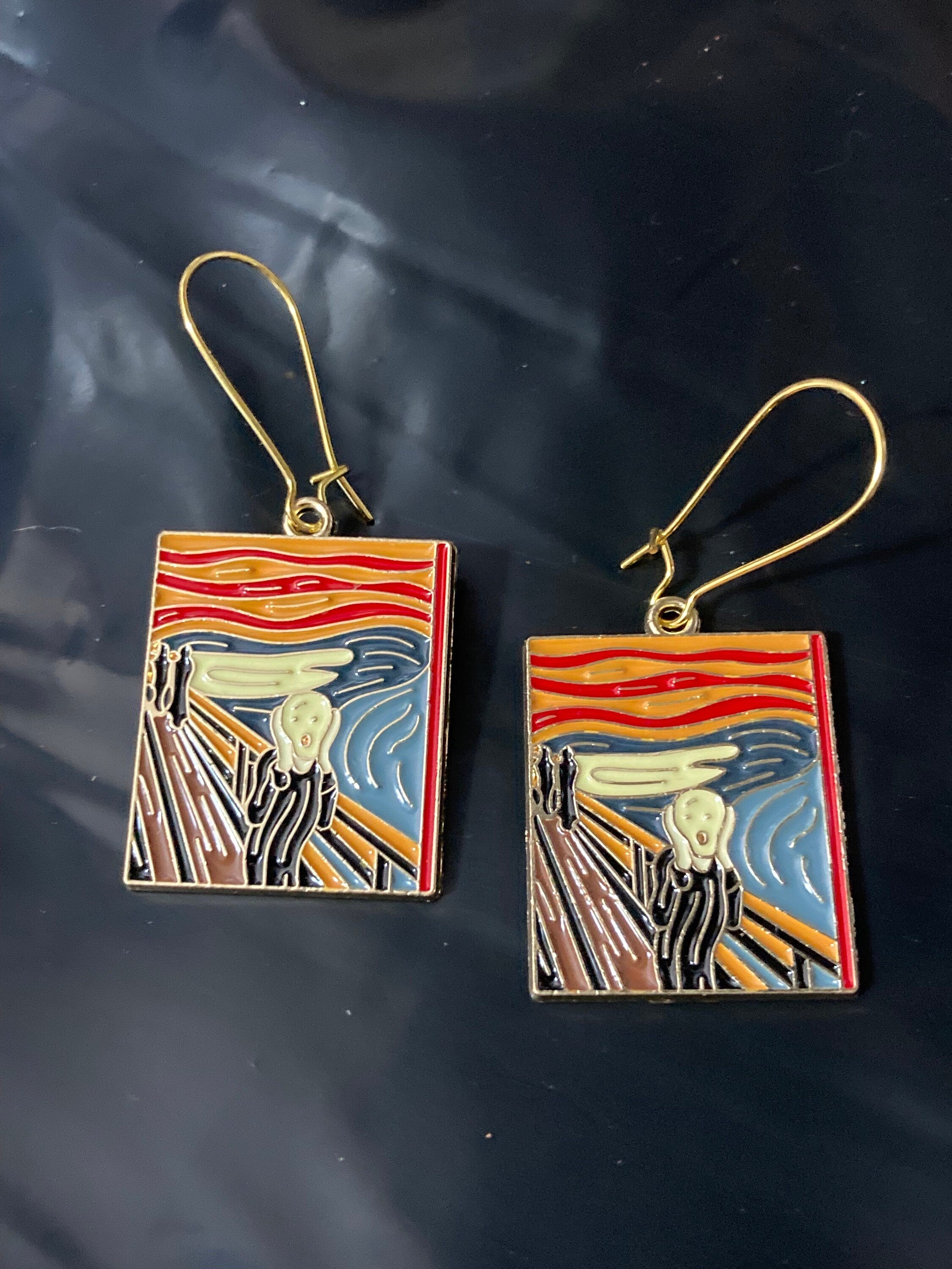Edvard Munch the scream enamel drop earrings gift for artist painting fine art