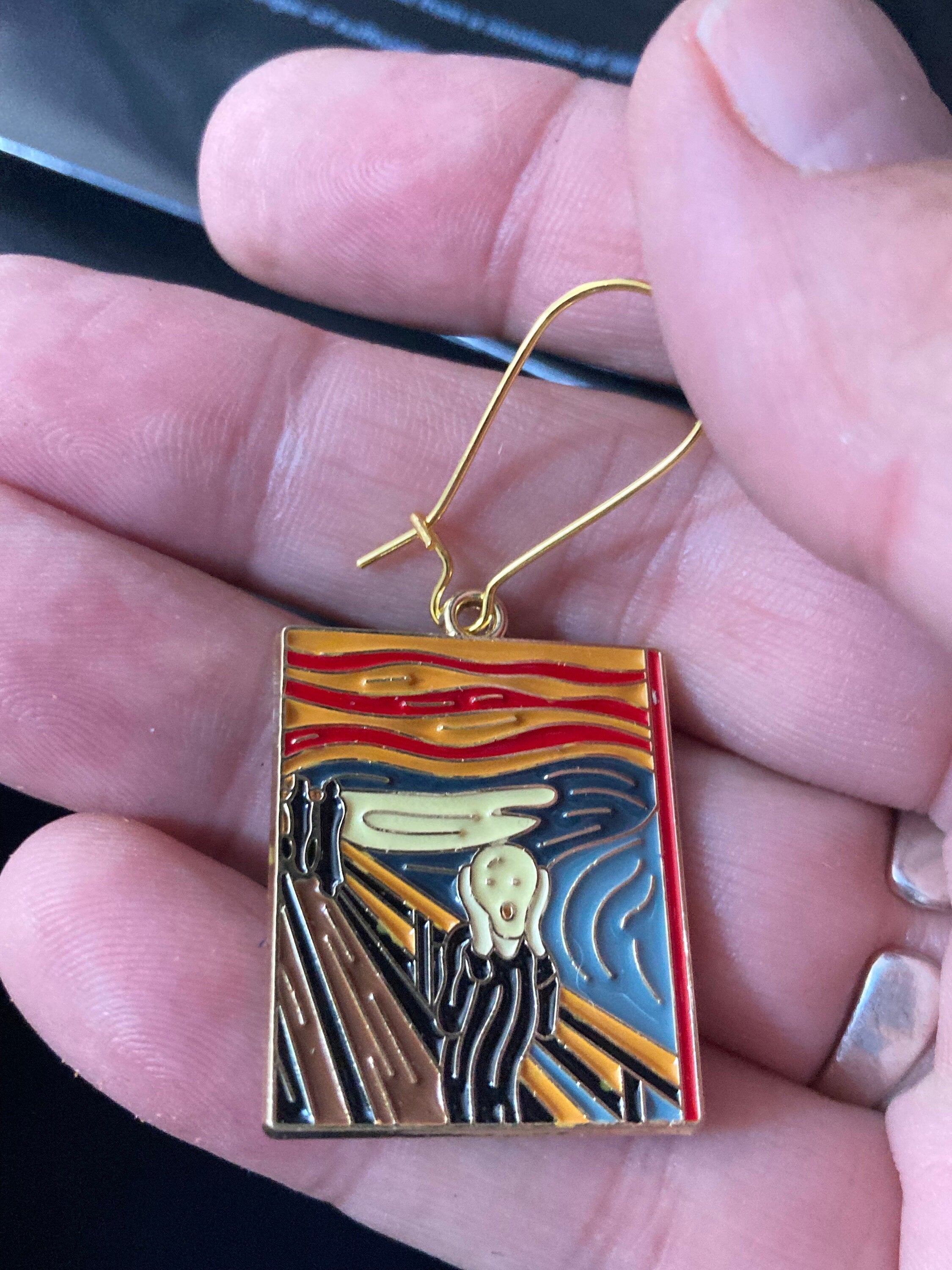 Edvard Munch the scream enamel drop earrings gift for artist painting fine art
