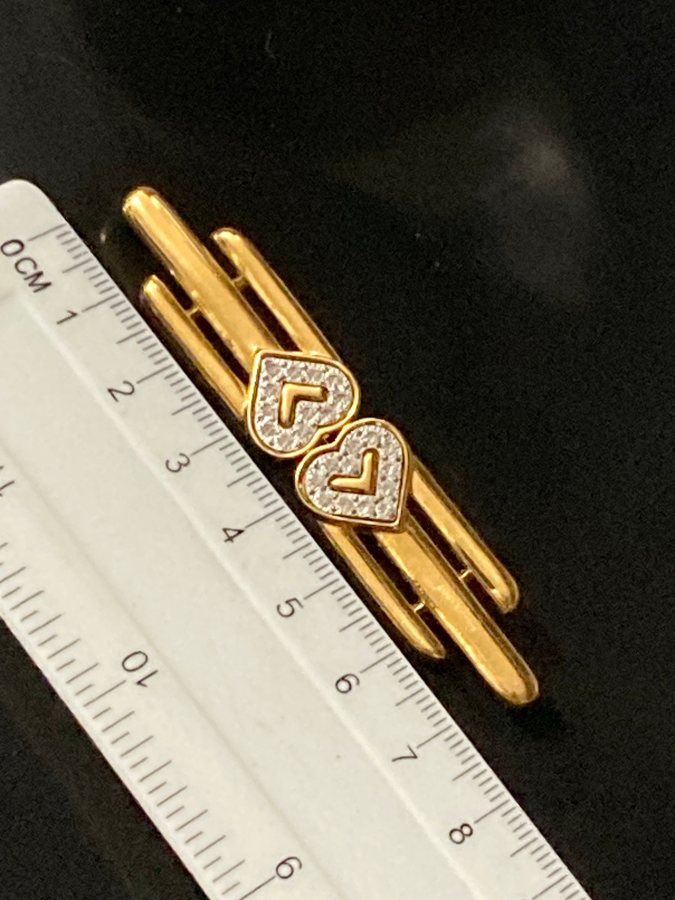 Signed MONET large gold tone diamanté love heart bar brooch