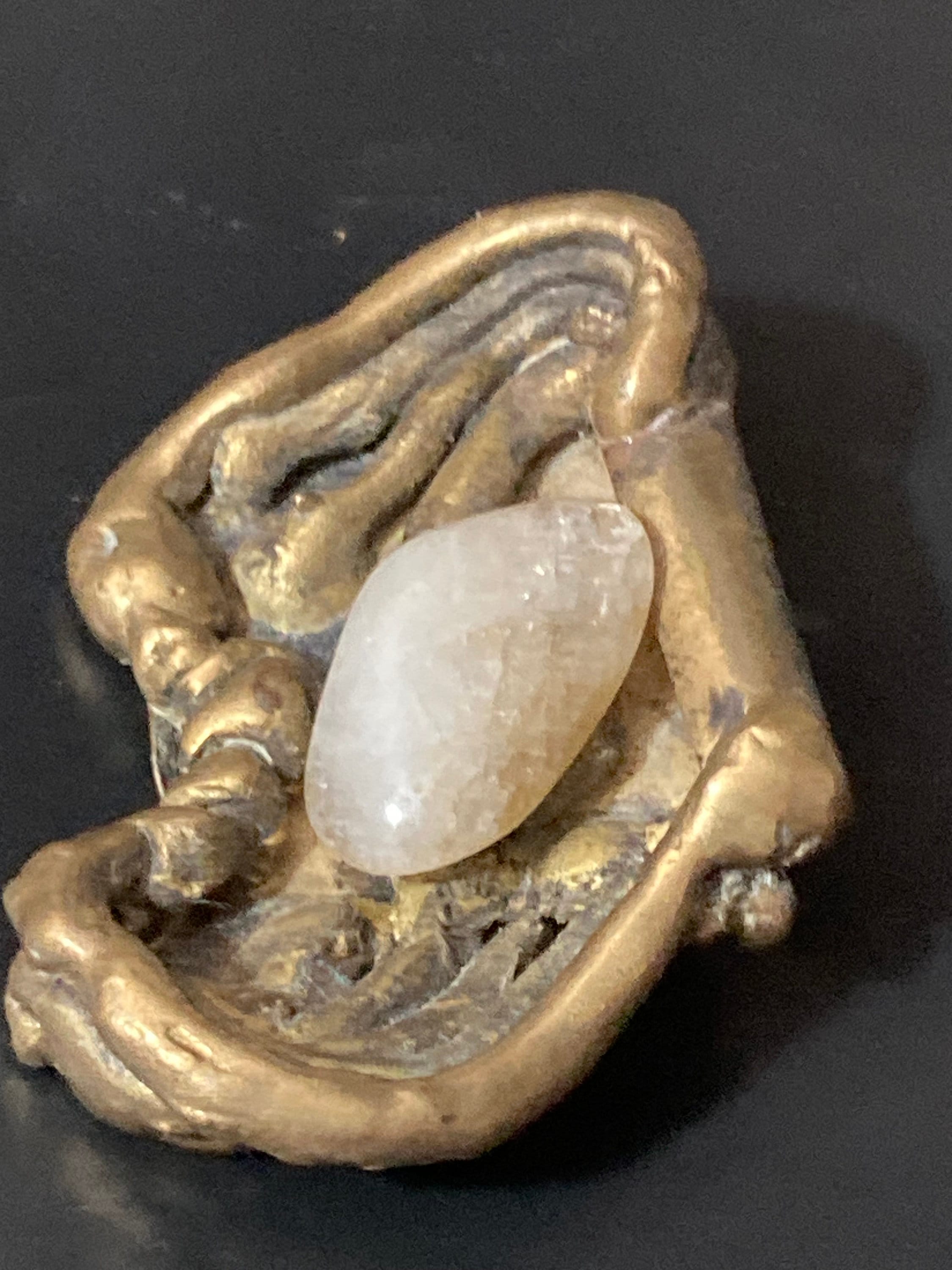 Vintage big Brass artisan handmade gemstone brooch