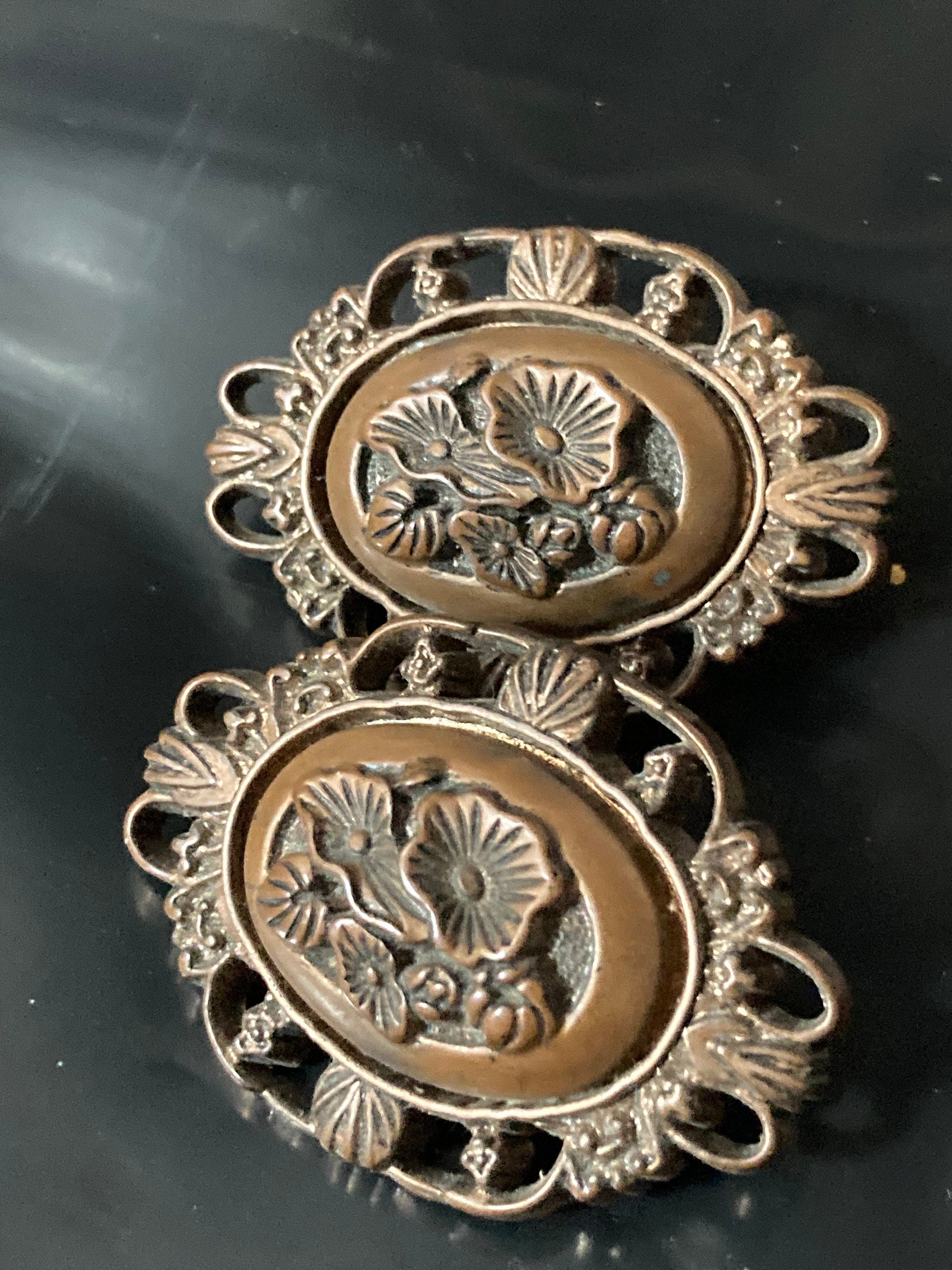 Vintage oversized bronzed gold tone plastic ornate modernist clip on earrings lightweight 3.5cm