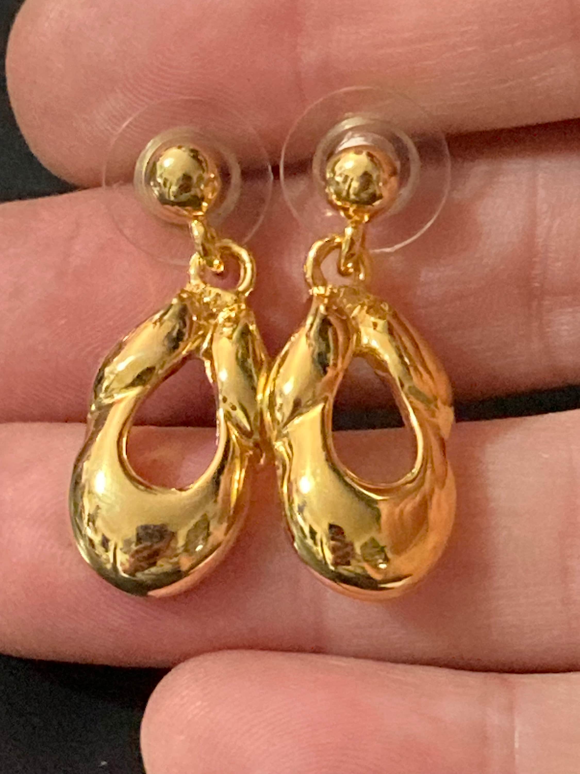 Retro 1980s Gold plated dangly drop earrings new old shop stock