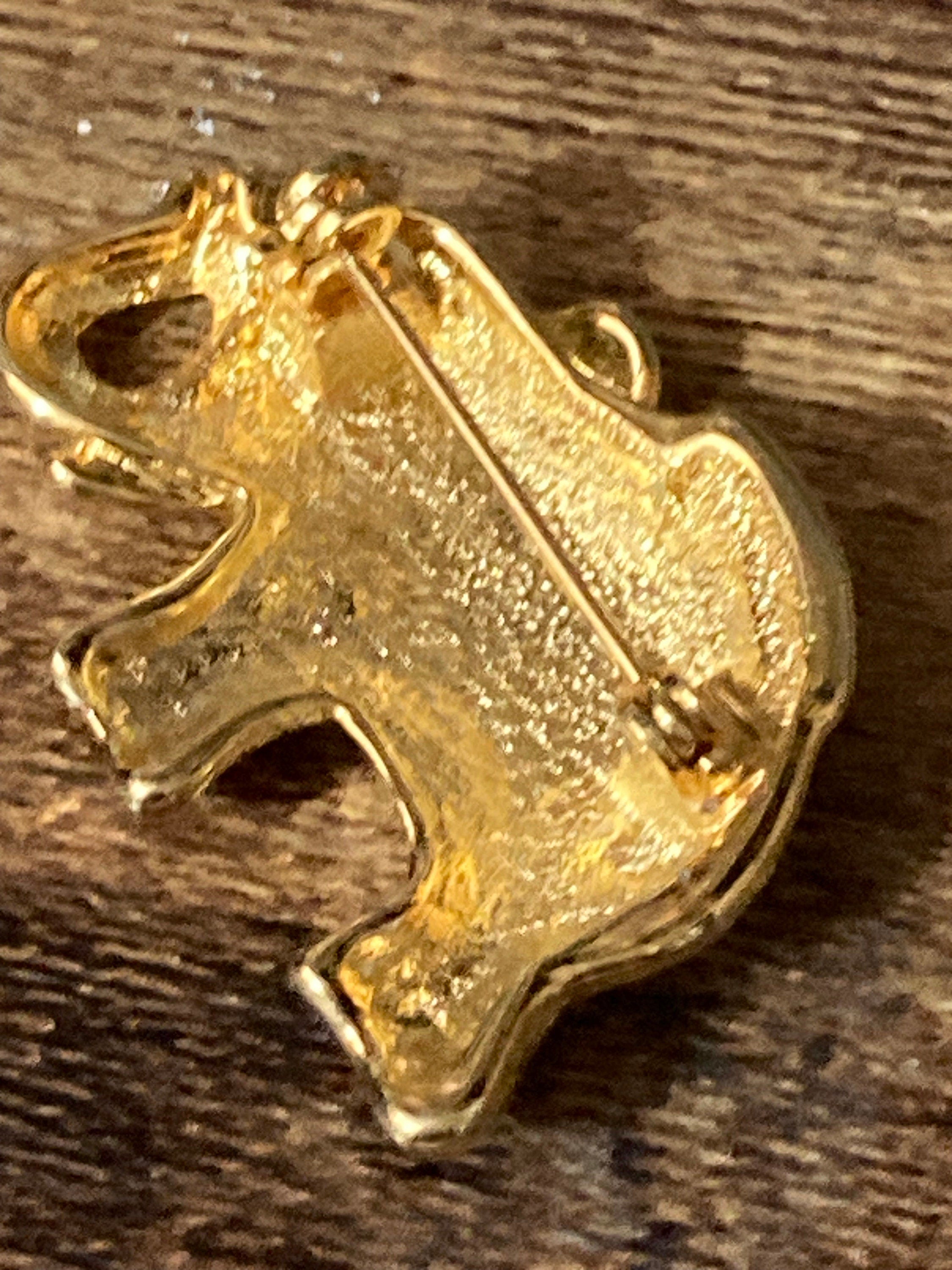 Red enamel Indian Elephant Brooch gold tone diamante rhinestone