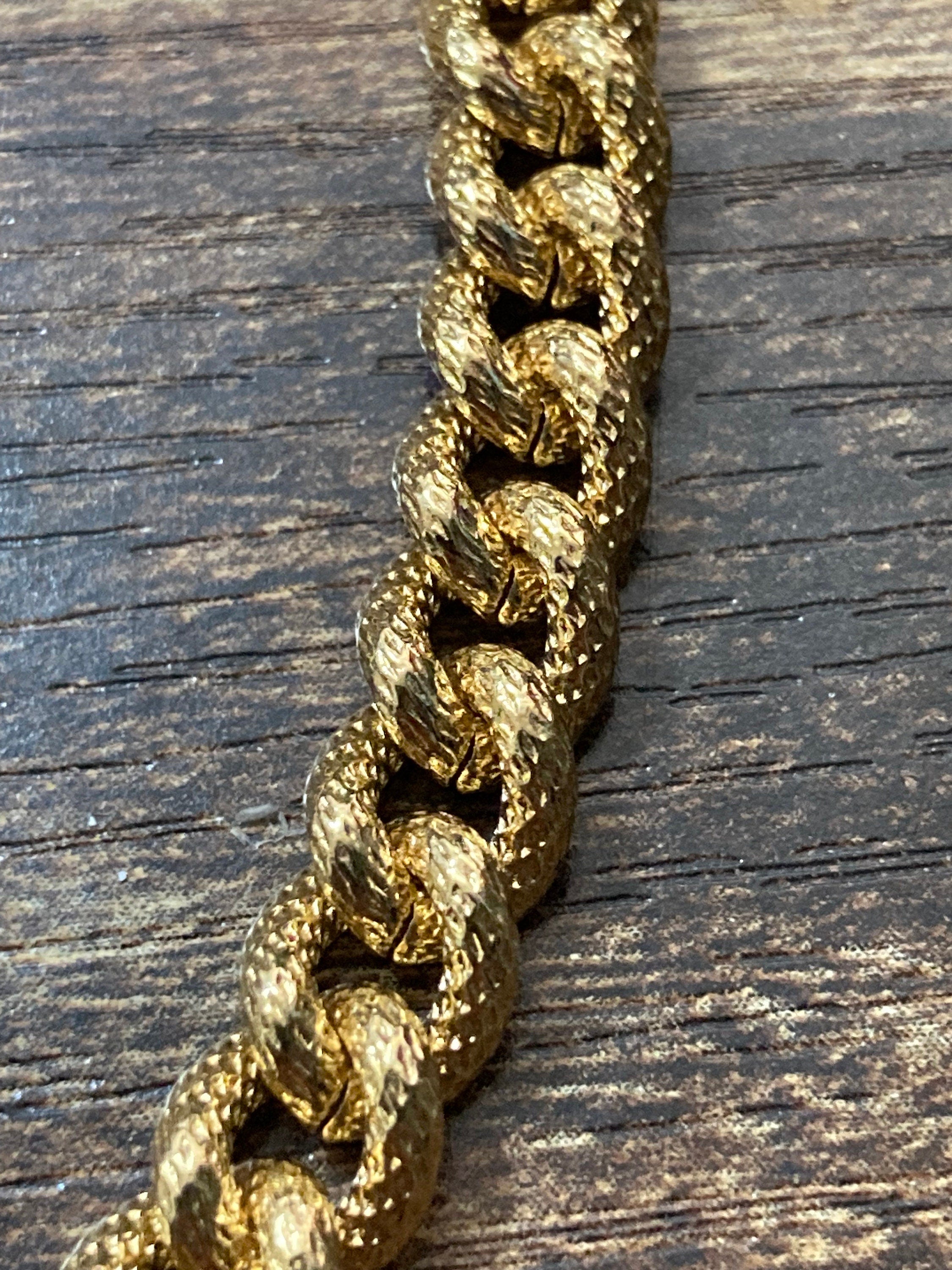 fancy link flat woven ornate etched chunky gold curb chain necklace wide 7mm thick 44cm high end