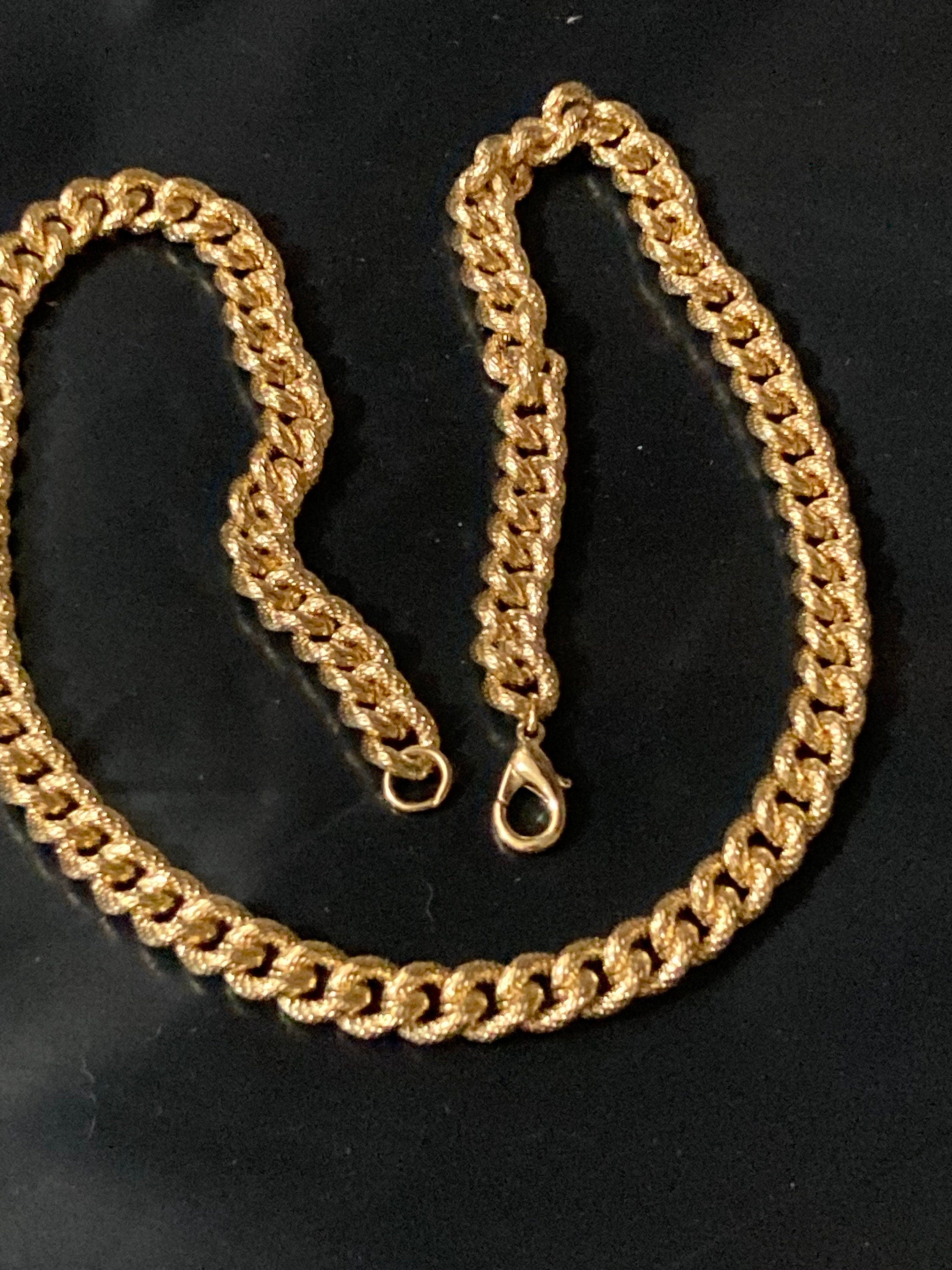 fancy link flat woven ornate etched chunky gold curb chain necklace wide 7mm thick 44cm high end