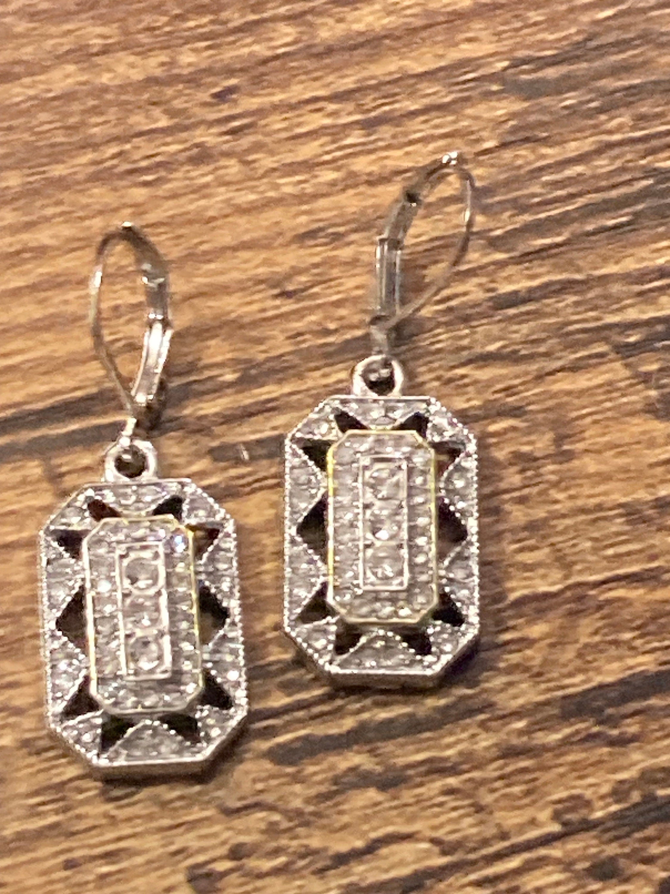 Art Deco Crystal Diamanté Drop Earrings: Geometric Silver & Gold Tone