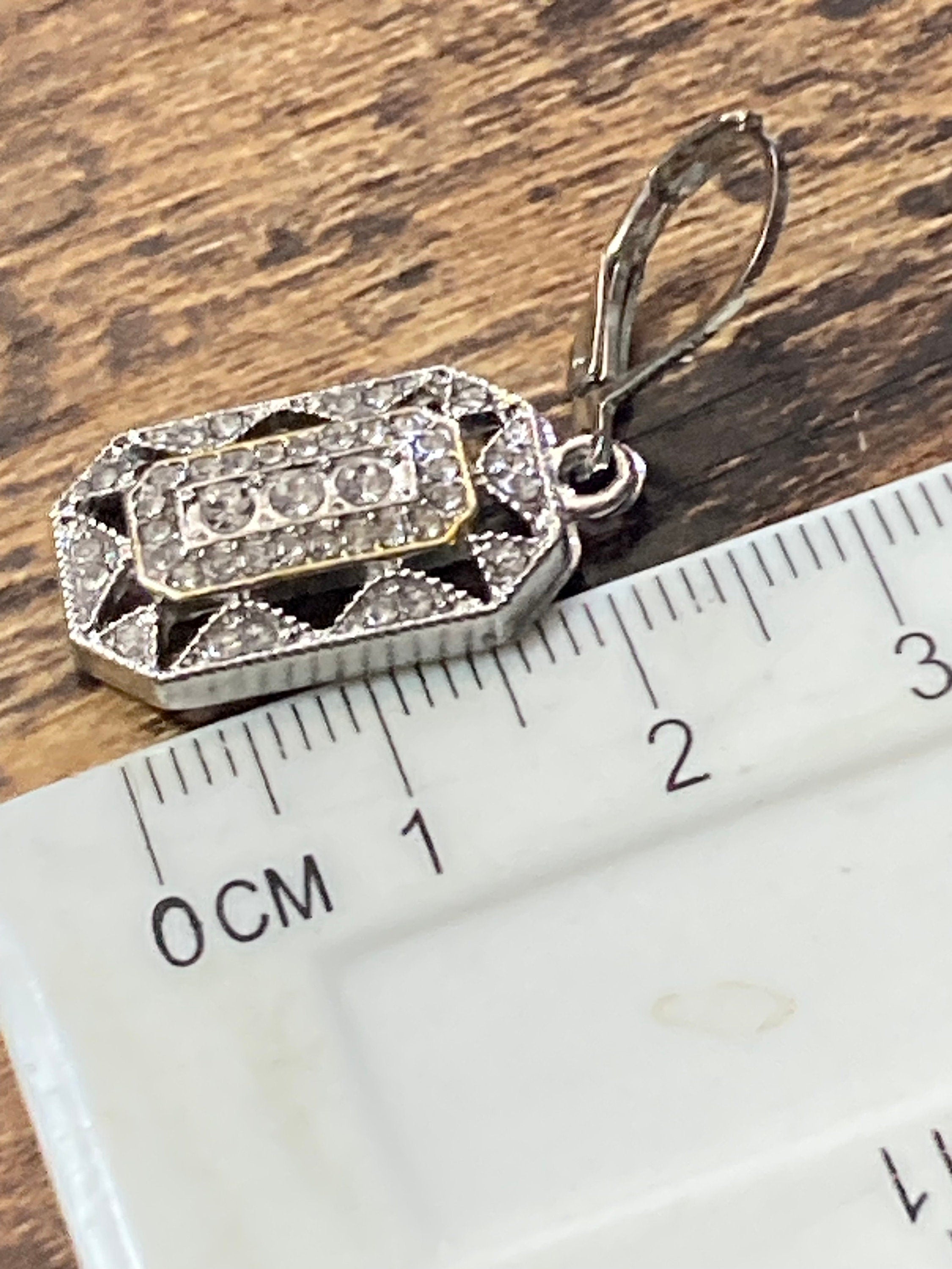 Art Deco Crystal Diamanté Drop Earrings: Geometric Silver & Gold Tone