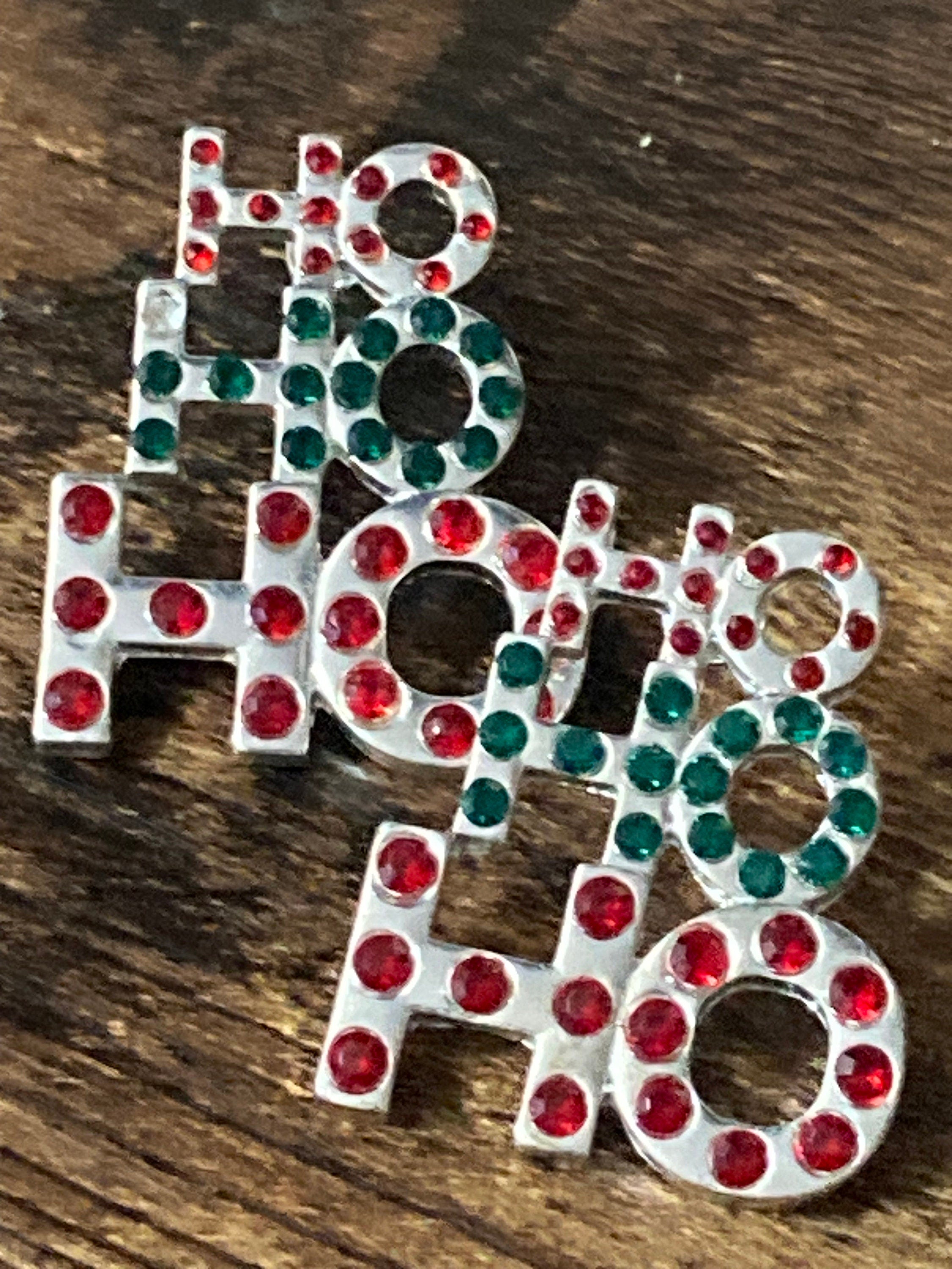 Retro silver tone tea and green  diamanté novelty HO HO HO chriatmas stud earrings for pierced ears