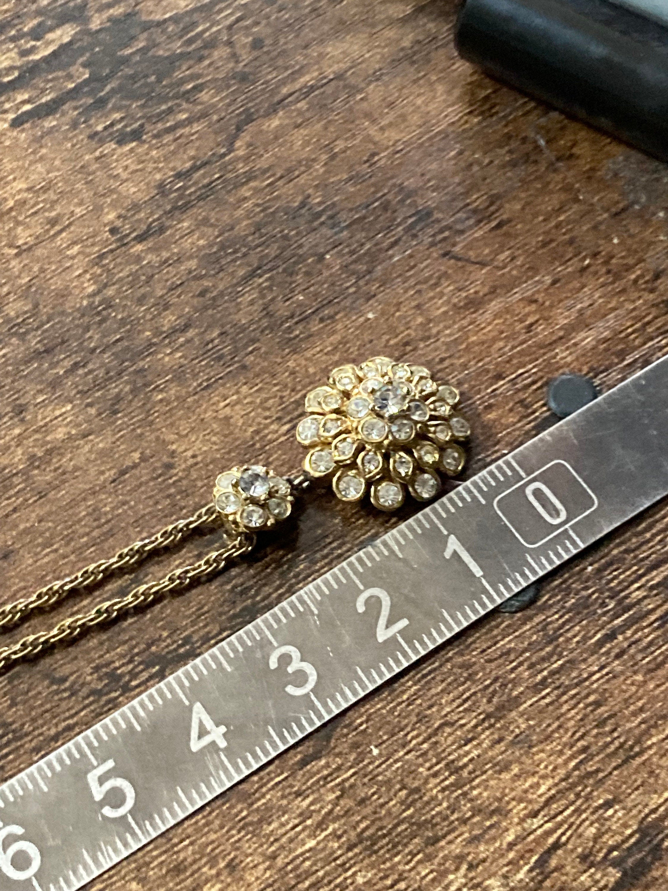 Signed vintage A&S Attwood and Sawyer diamanté rhinestone clear crystal drop necklace gold tone