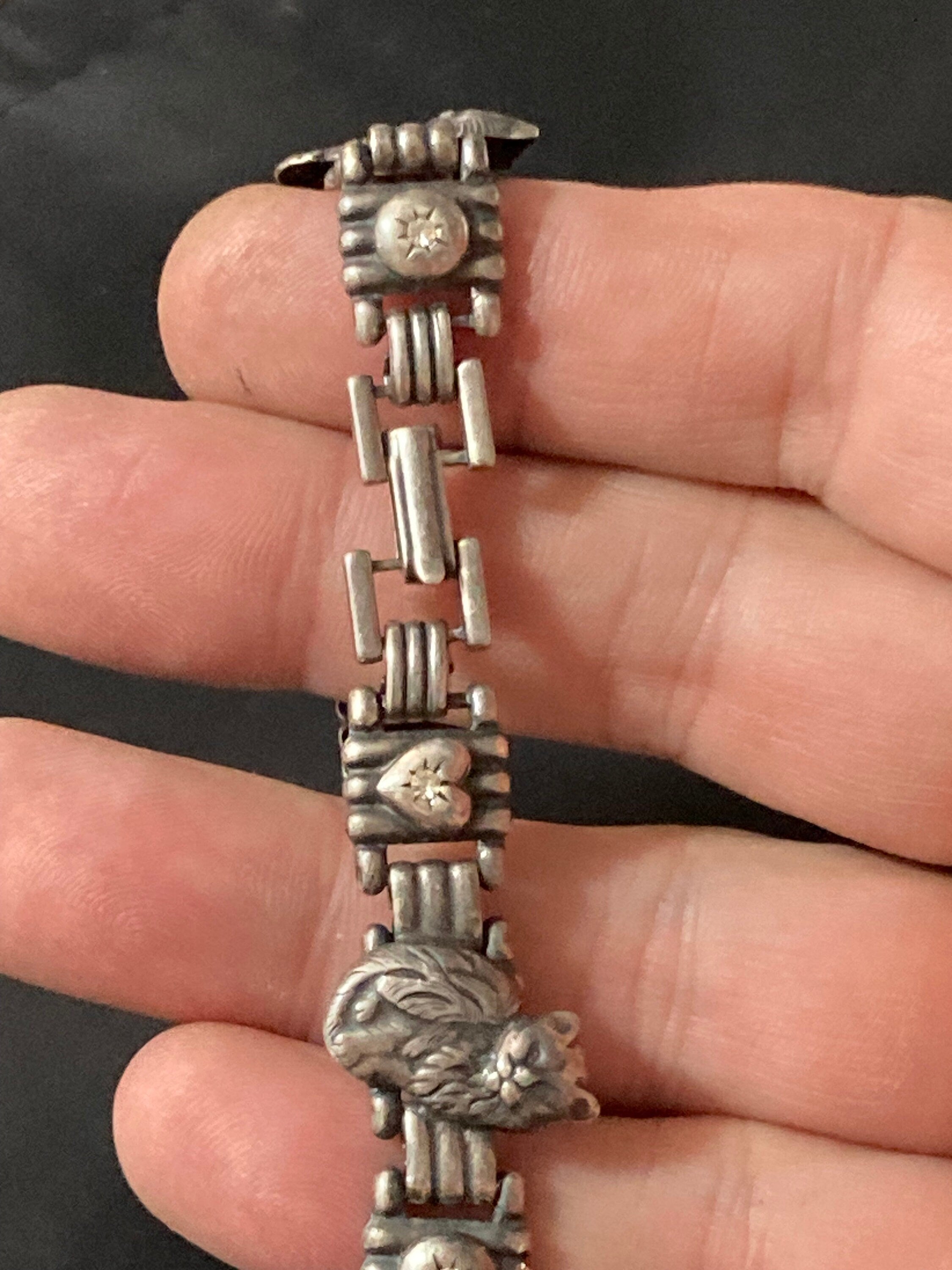 Designer Askew London silver tone panel link cat bracelet 18.5cm
