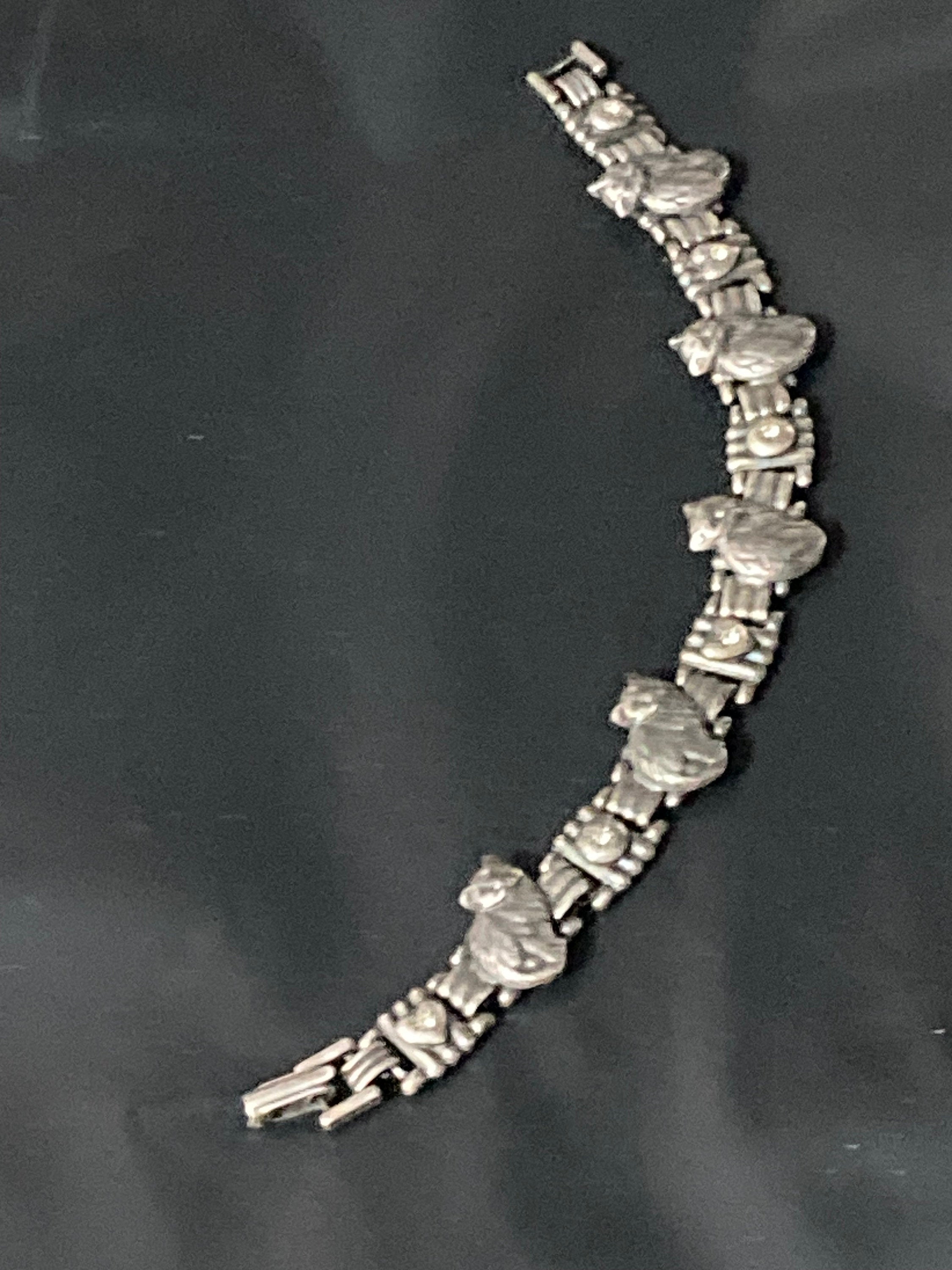 Designer Askew London silver tone panel link cat bracelet 18.5cm