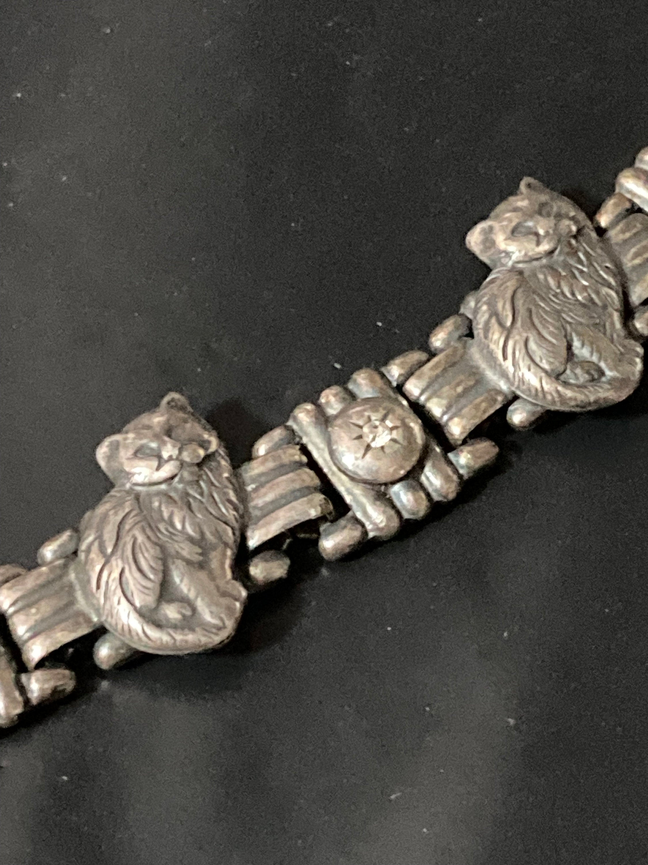 Designer Askew London silver tone panel link cat bracelet 18.5cm