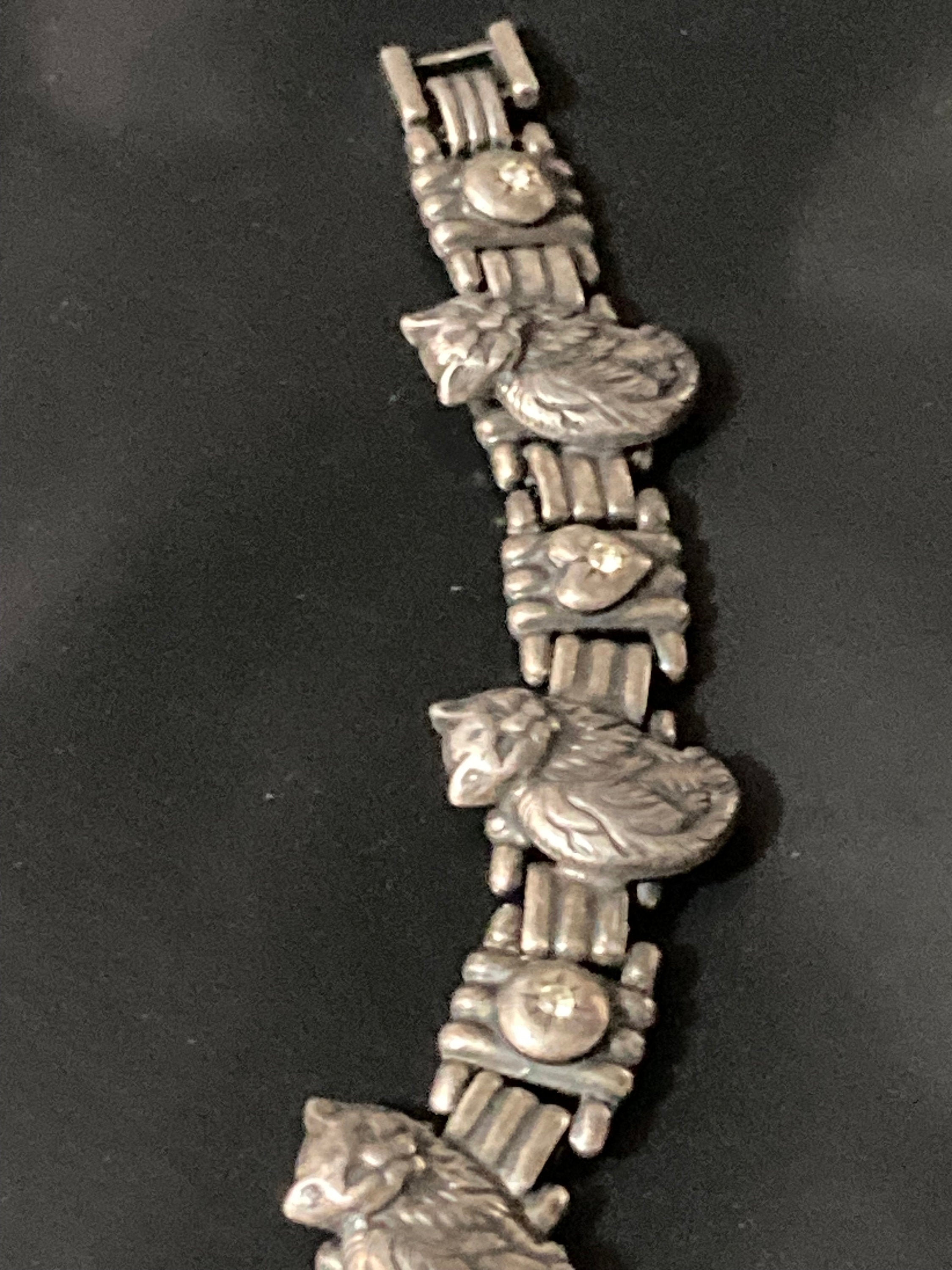 Designer Askew London silver tone panel link cat bracelet 18.5cm