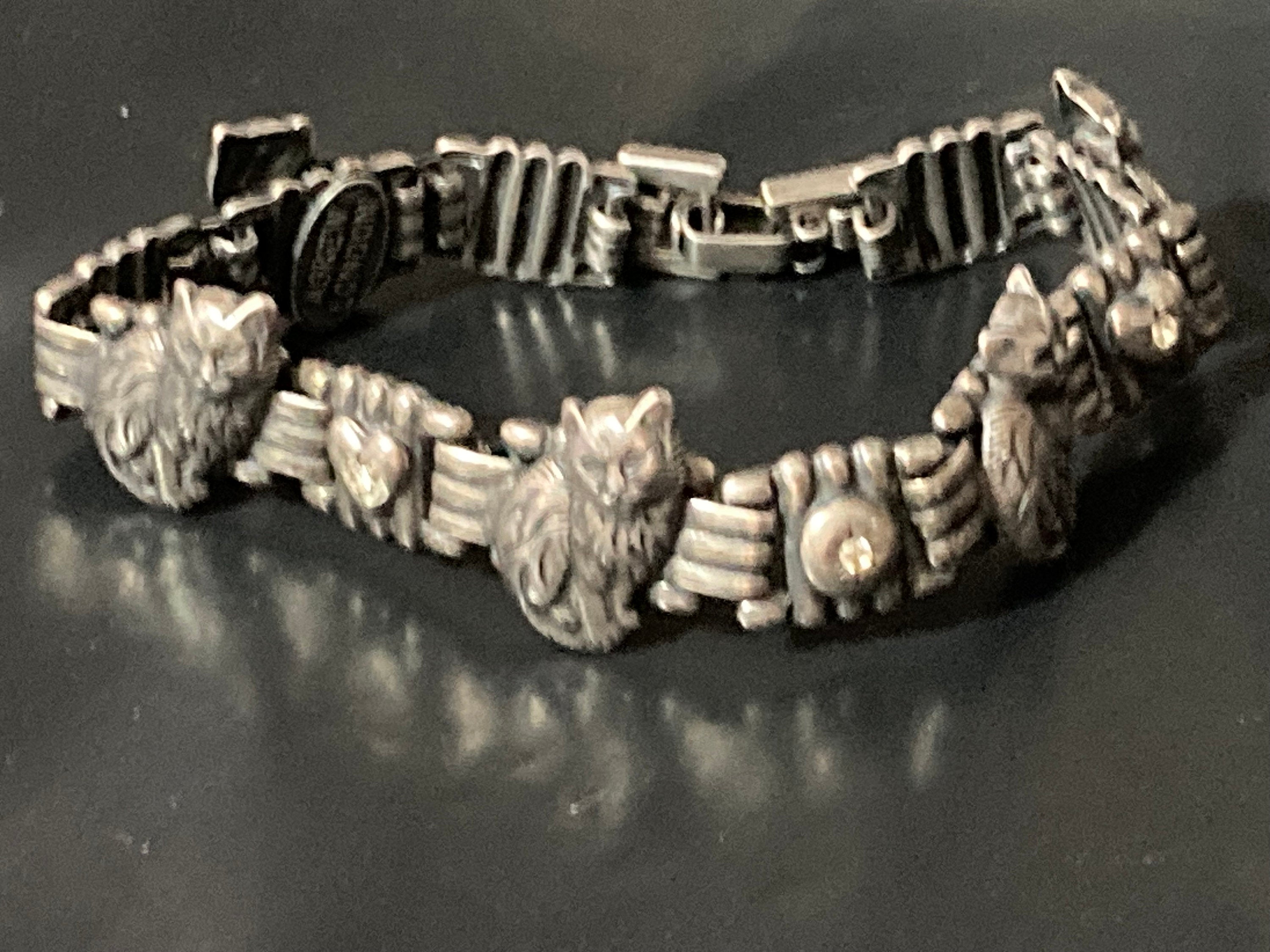 Designer Askew London silver tone panel link cat bracelet 18.5cm
