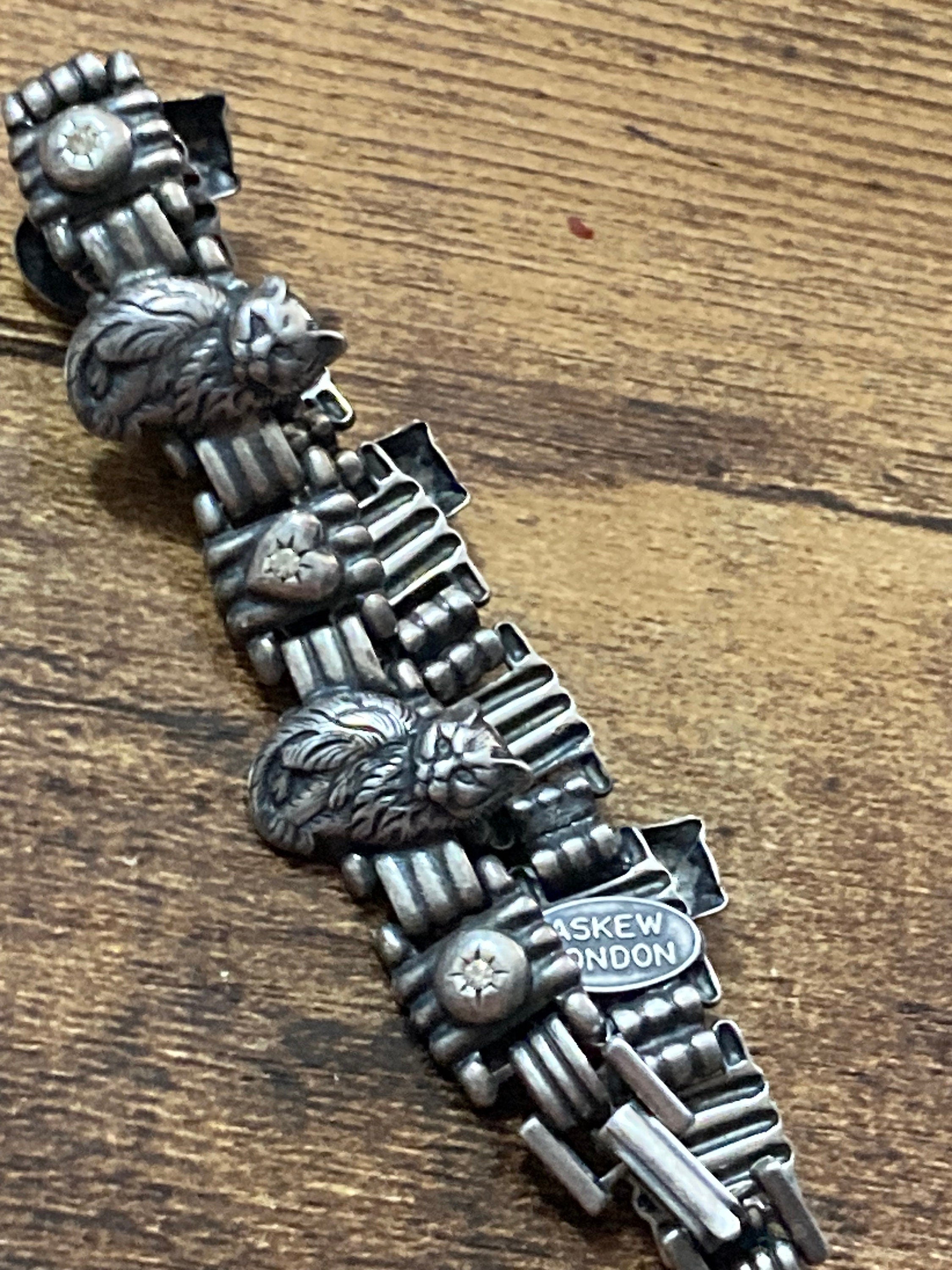 Designer Askew London silver tone panel link cat bracelet 18.5cm