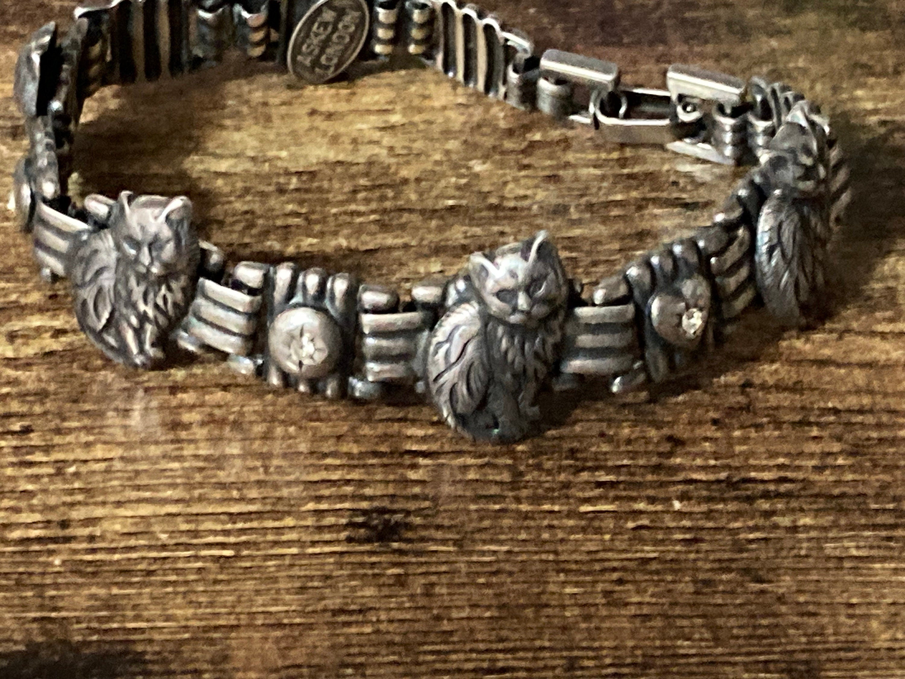 Designer Askew London silver tone panel link cat bracelet 18.5cm