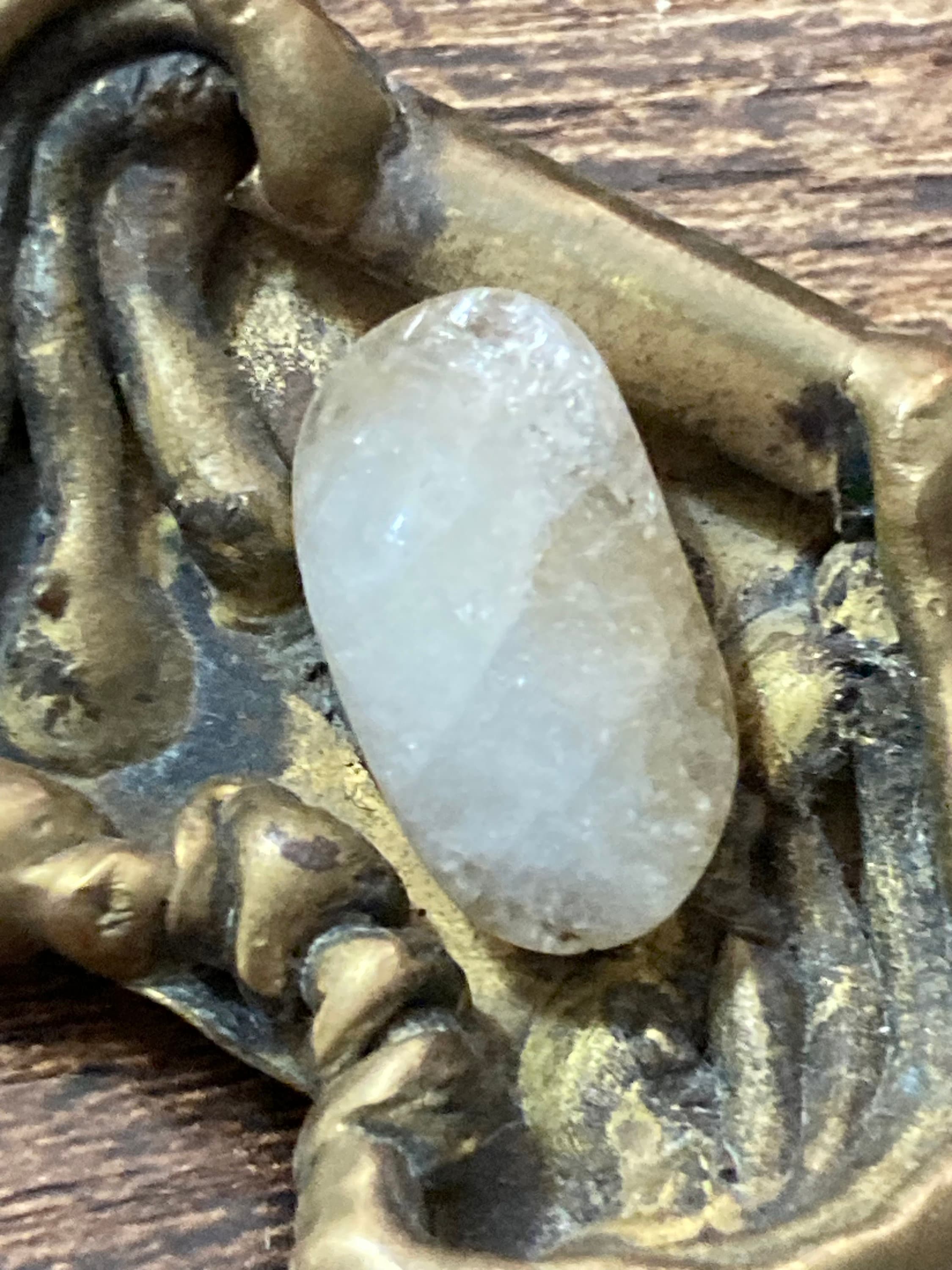 Vintage big Brass artisan handmade gemstone brooch