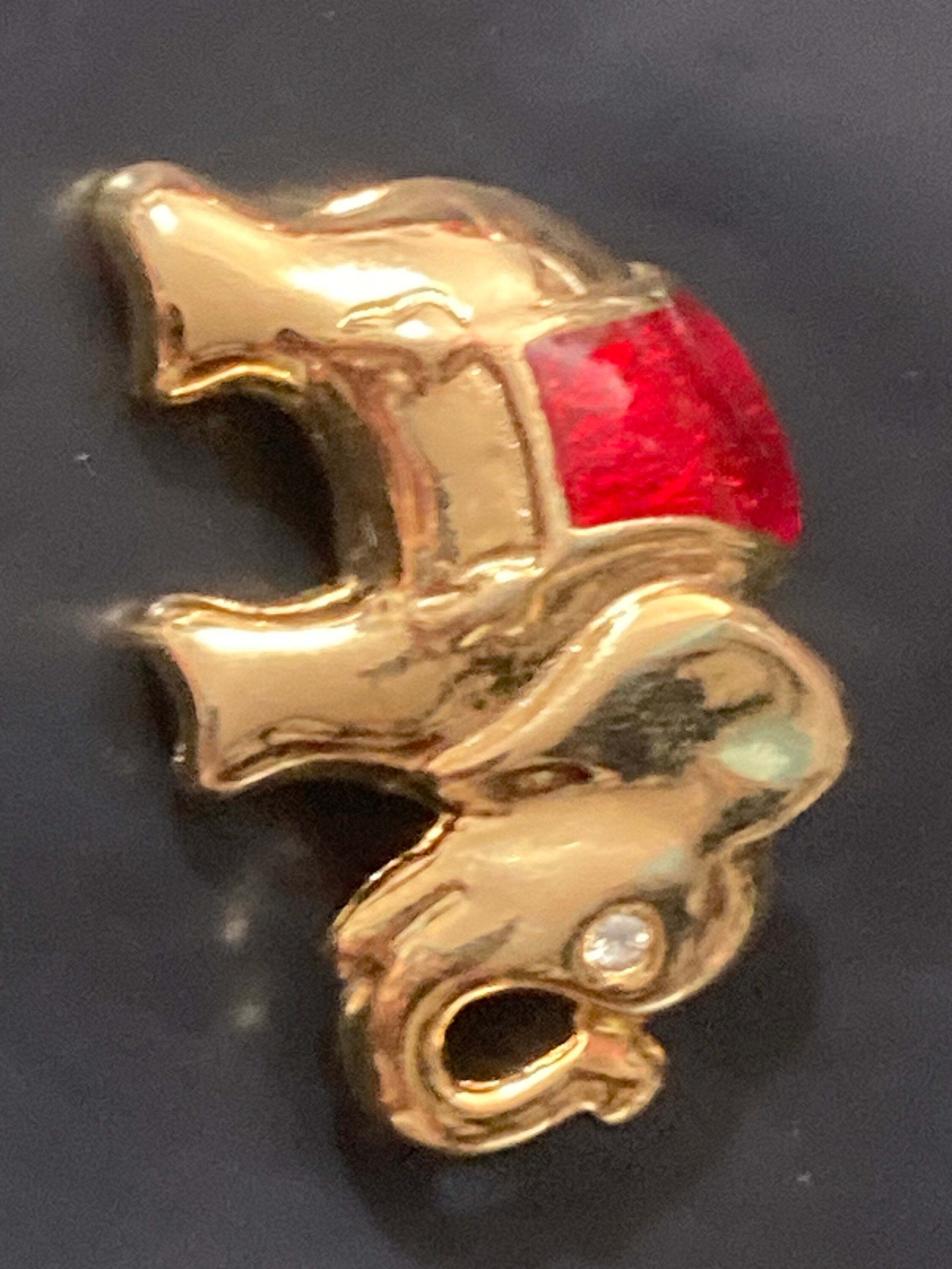 Red enamel Indian Elephant Brooch gold tone diamante rhinestone
