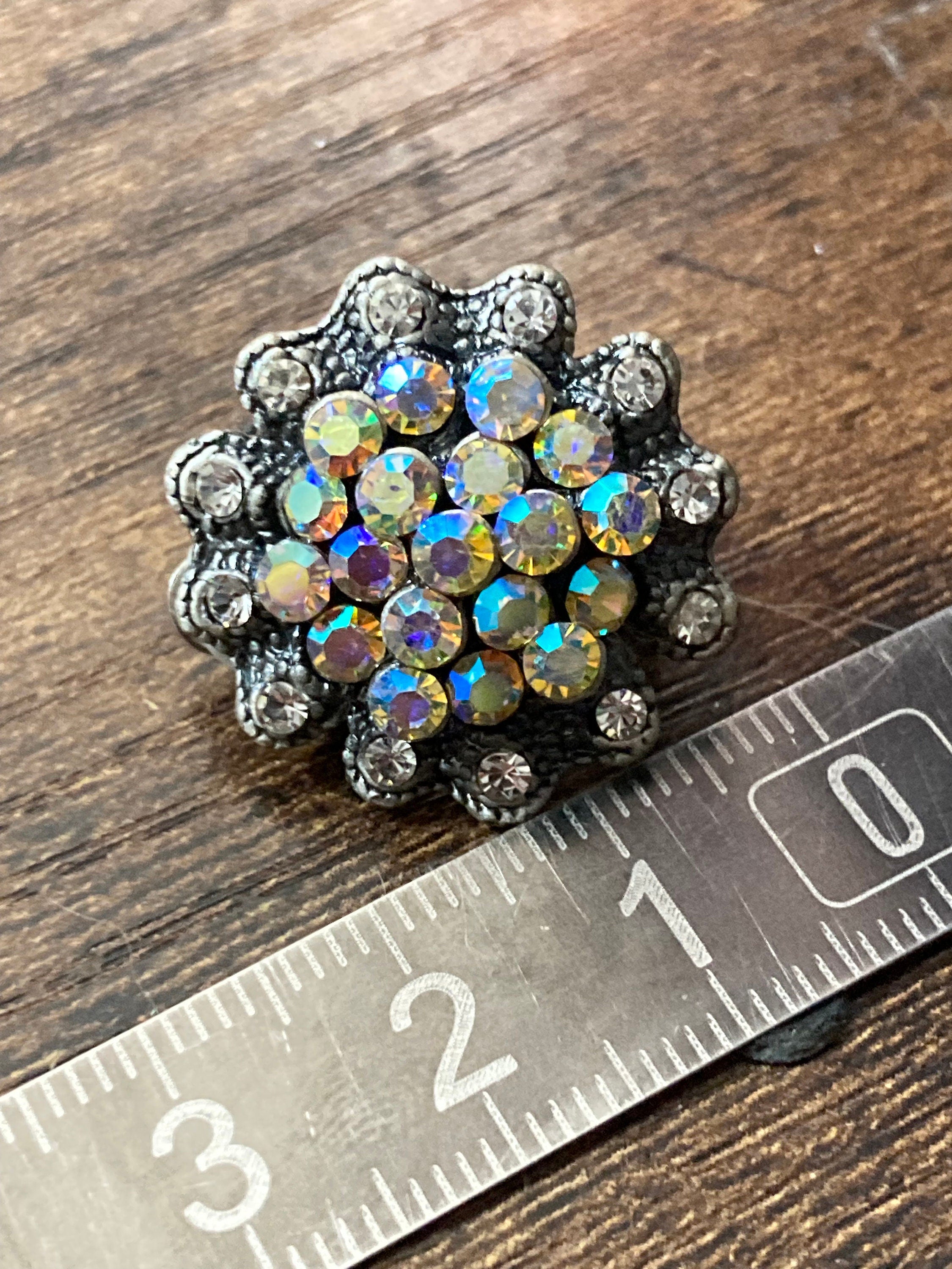 Retro rainbow AB Aurora borealis diamanté Silver Tone Clip On Earrings