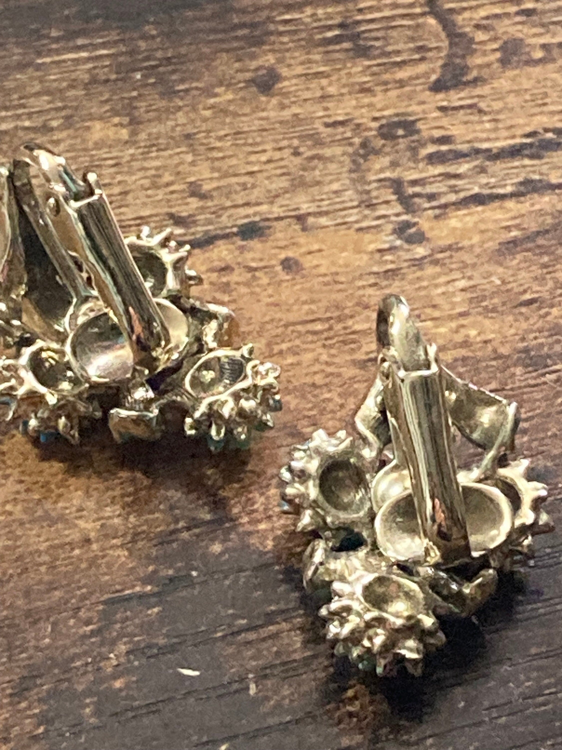 vintage Blue green enamel floral Clip on earrings