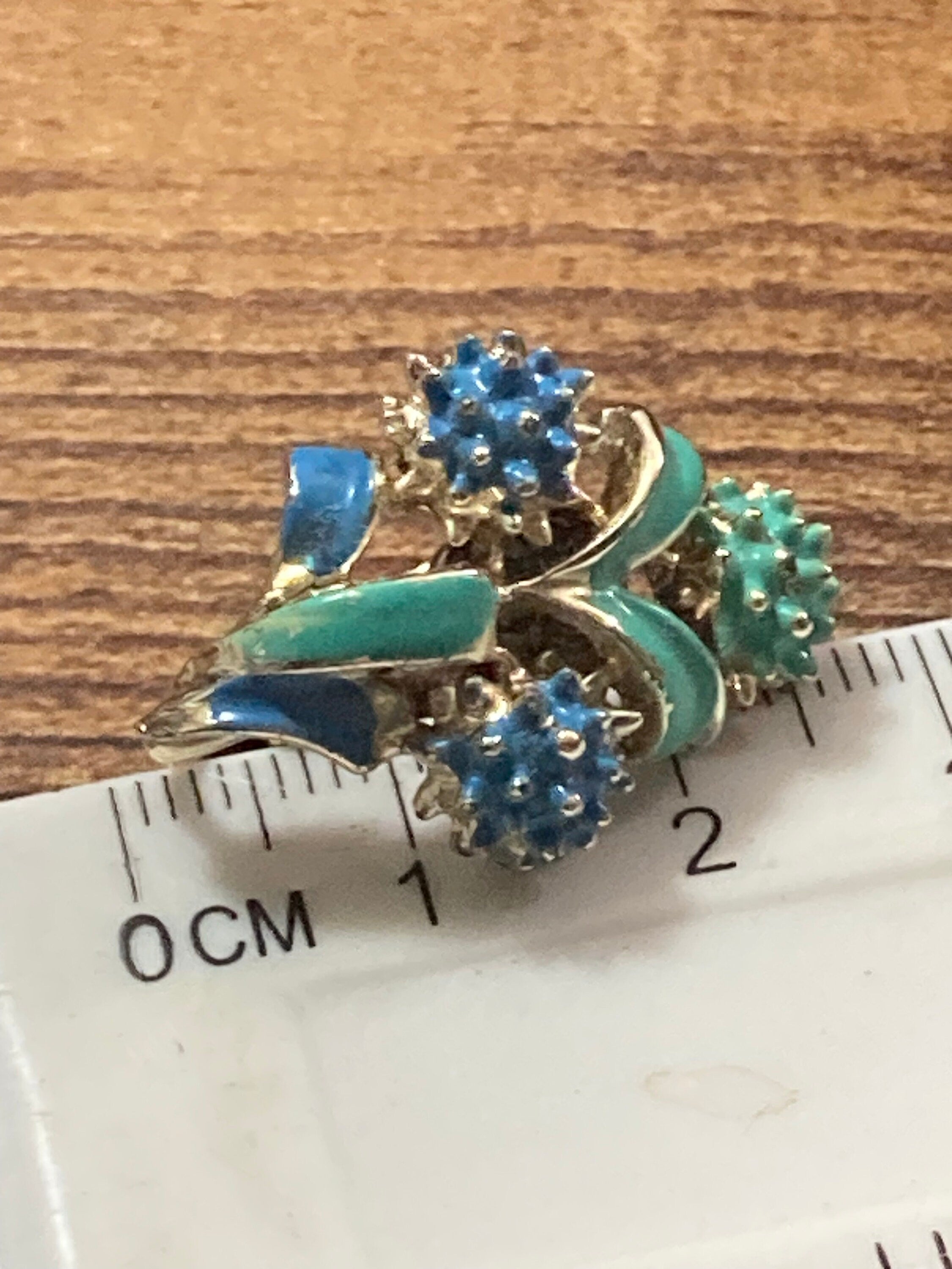 vintage Blue green enamel floral Clip on earrings