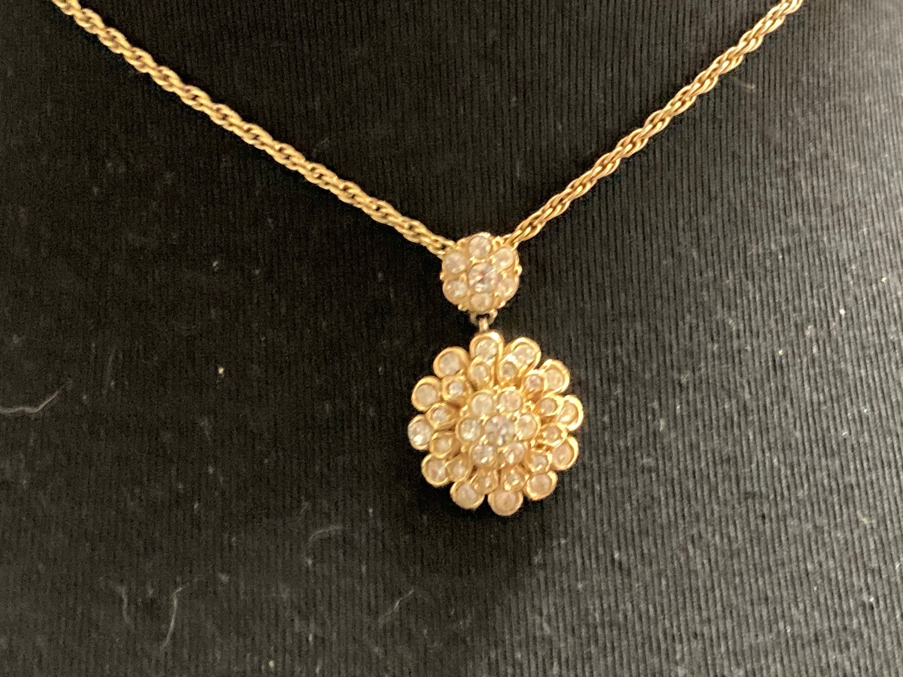 Signed vintage A&S Attwood and Sawyer diamanté rhinestone clear crystal drop necklace gold tone