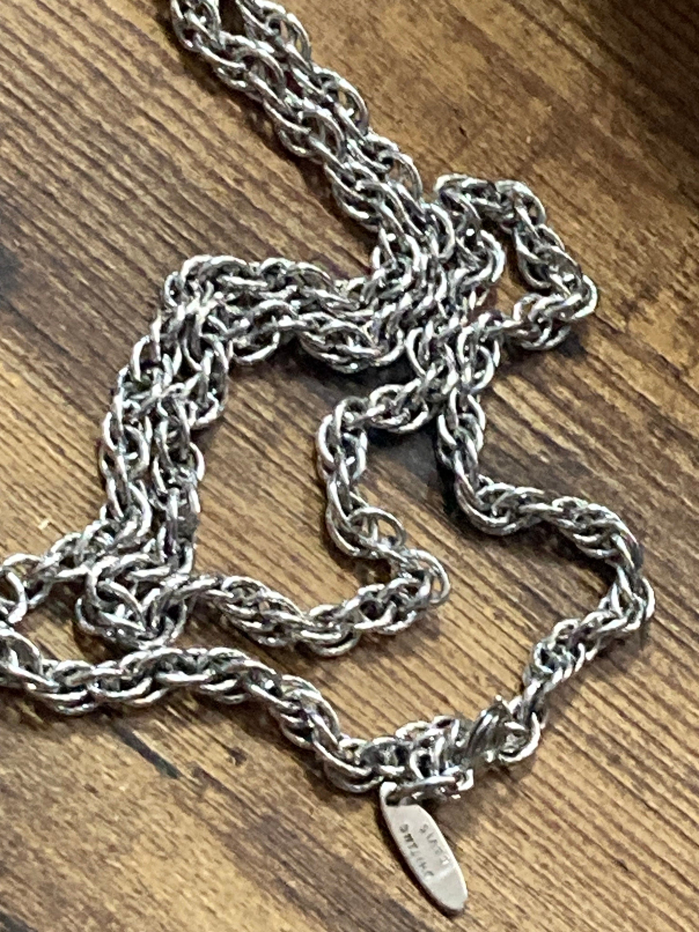 Signed Whiting & DAVIS Vintage silver tone high end long rope chain necklace 61cm