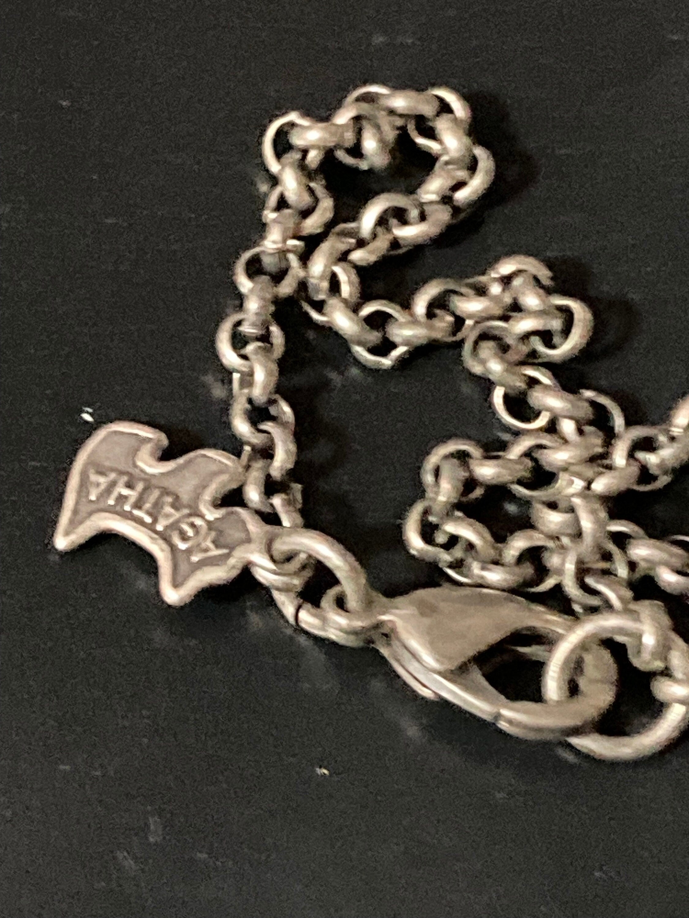 Signed AGATHA PARIS silver tone Latinate drop chain necklace with pink purple diamanté