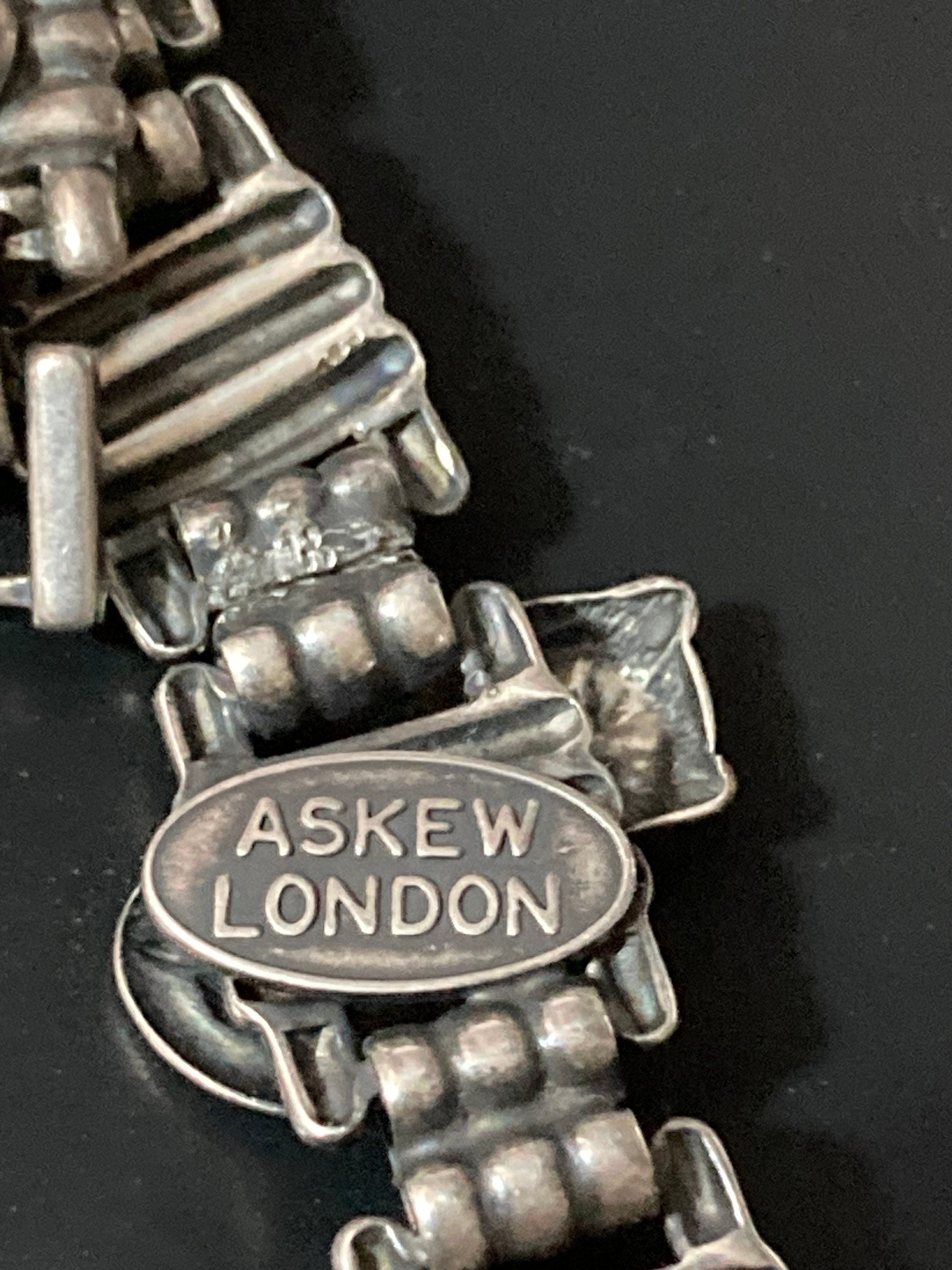Designer Askew London silver tone panel link cat bracelet 18.5cm