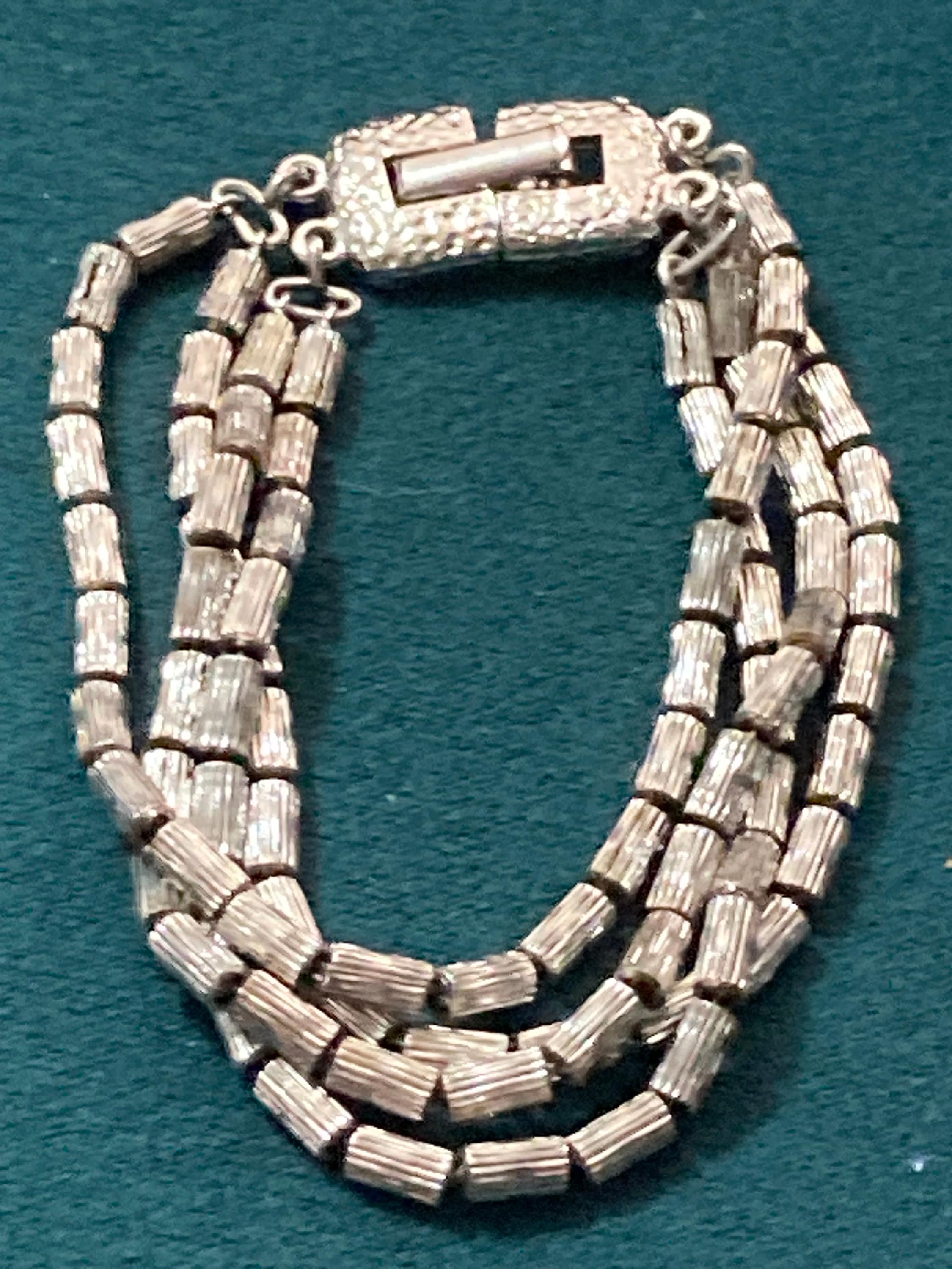 Vintage modernist silver tone multistrand beaded chain link bracelet