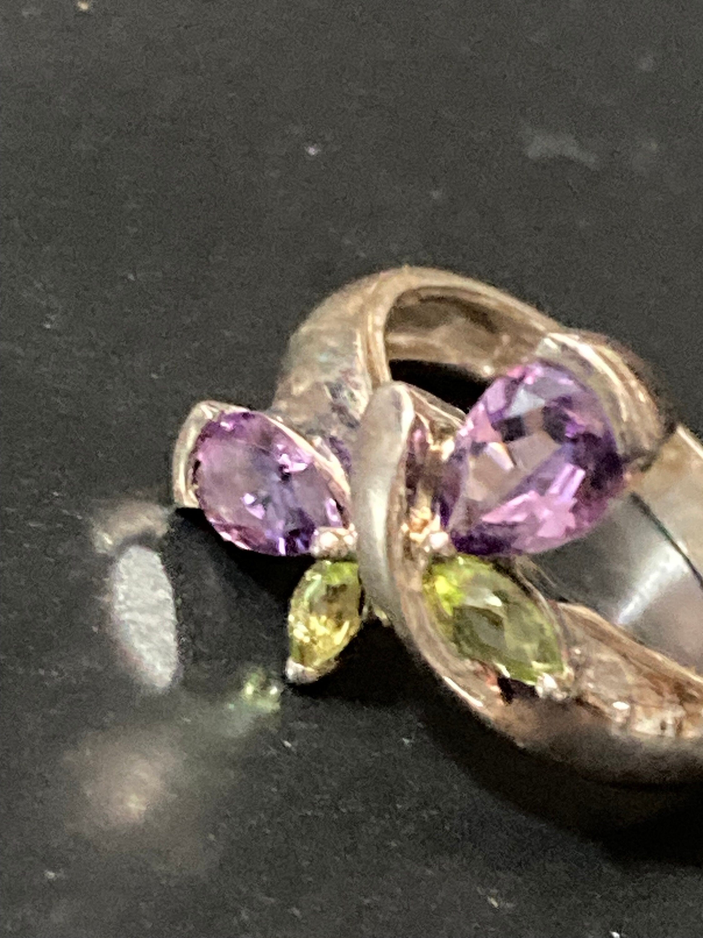 vintage purple AMETHYST butterfly dress ring size M N 925 sterling silver